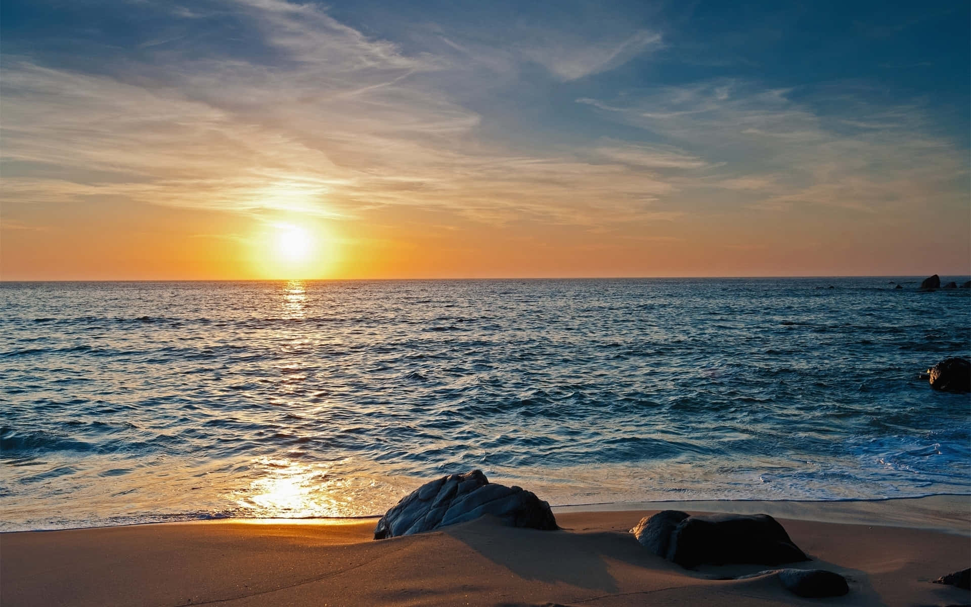 Seashore, Sunset, ocean, Full HD Desktop Wallpaper