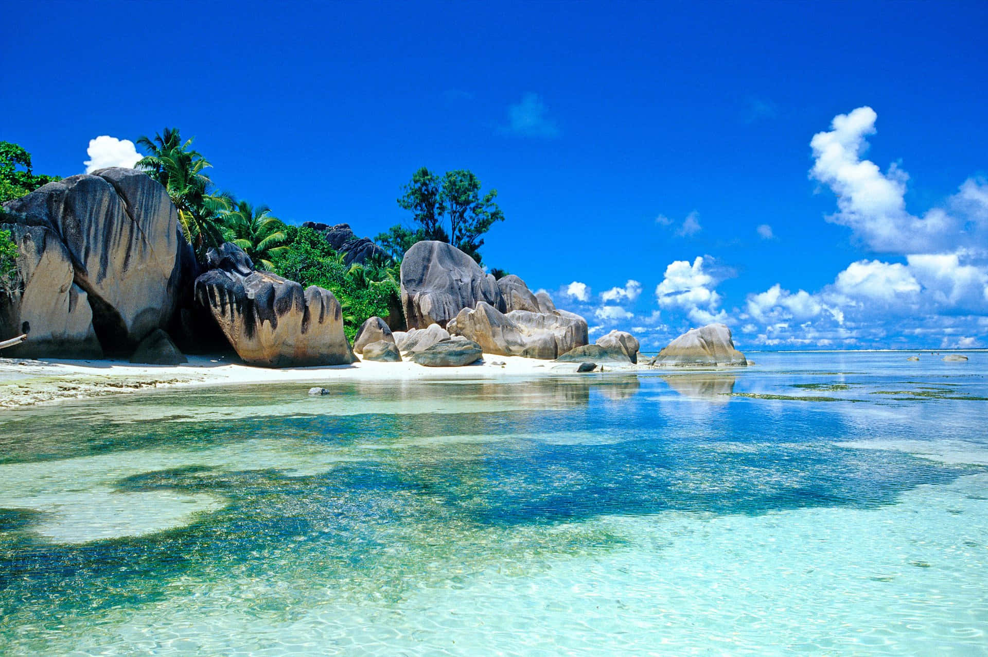Seashore, turquoise waters, white sand beach, Full HD Desktop Wallpaper