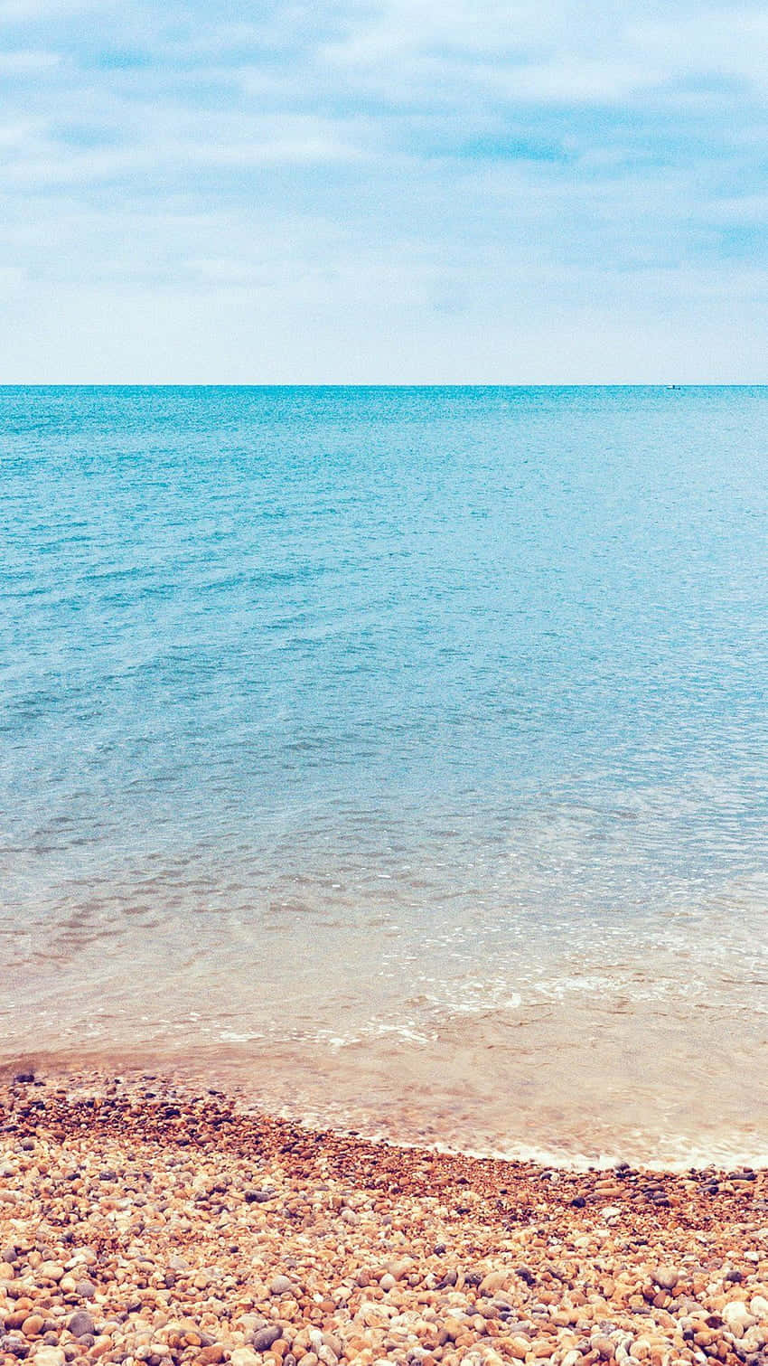 turquoise sea, sunlit pebble beach, soft blue sky, HD Phone Wallpaper