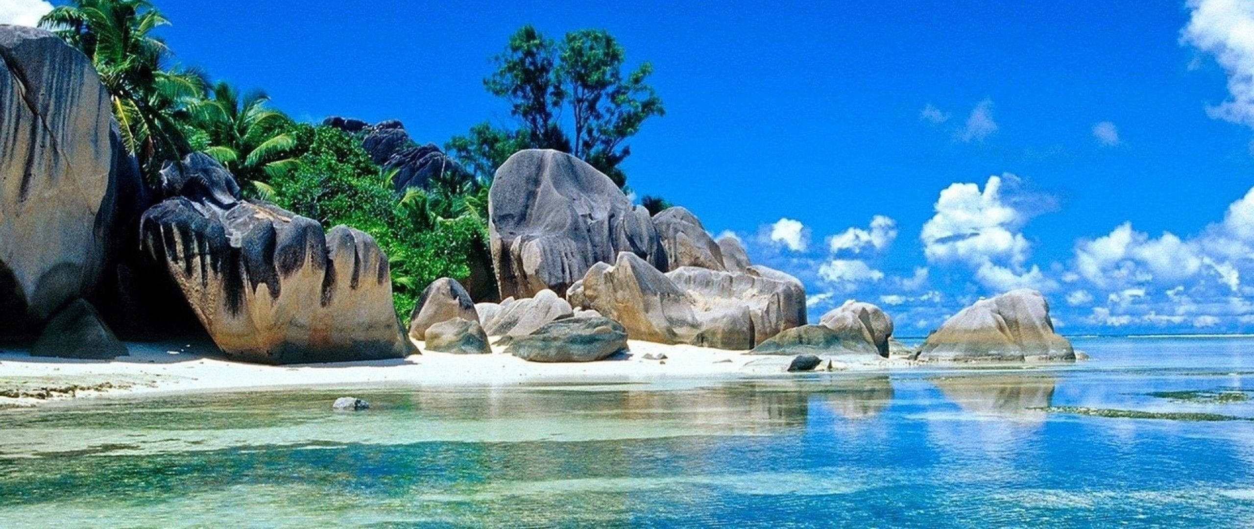 tropical paradise, turquoise waters, white sand, 2K Desktop Wallpaper