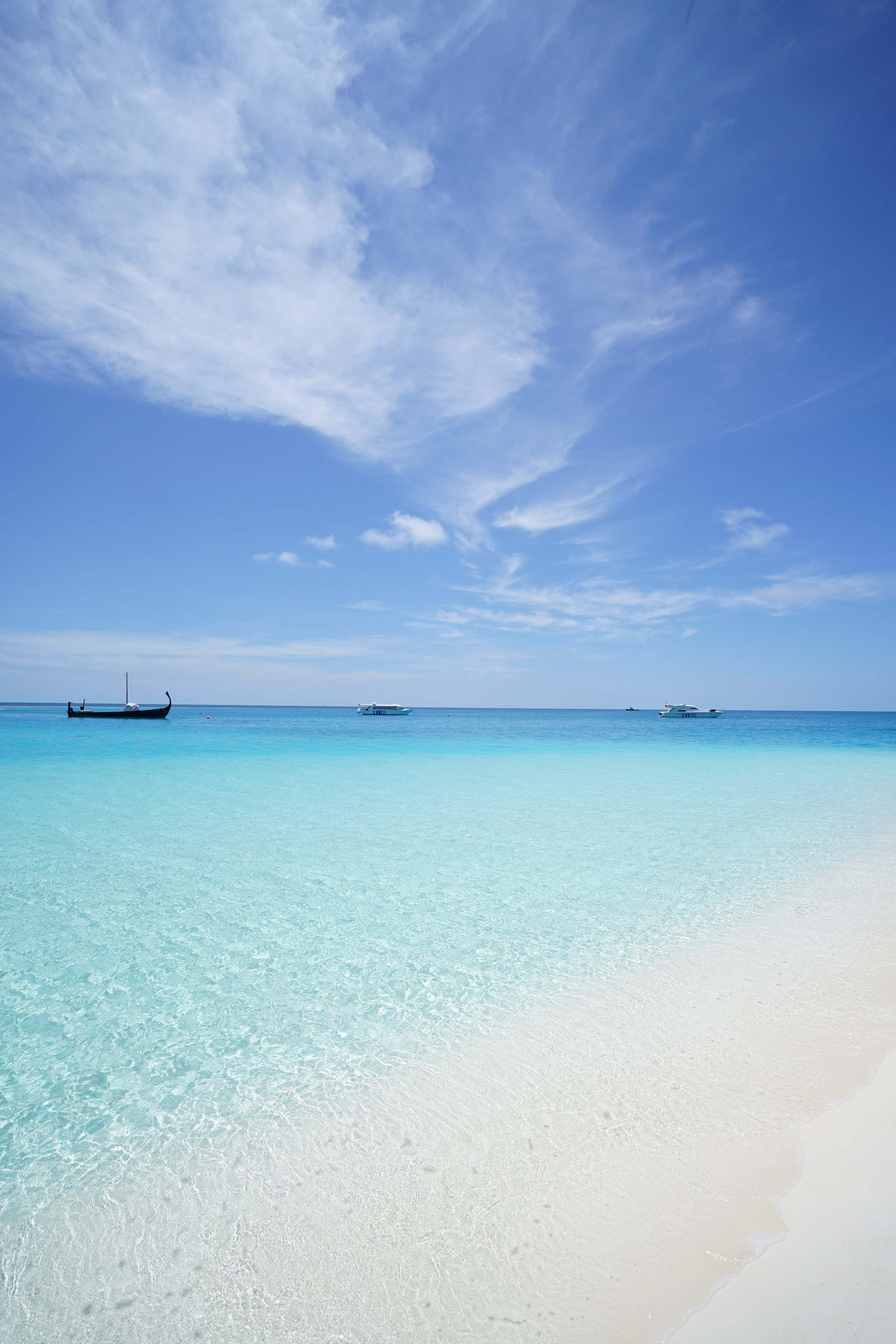 beach, turquoise water, white sand, 4K Phone Wallpaper
