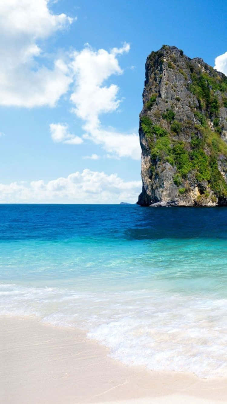 beach, rocky cliff, turquoise waters, HD Phone Wallpaper