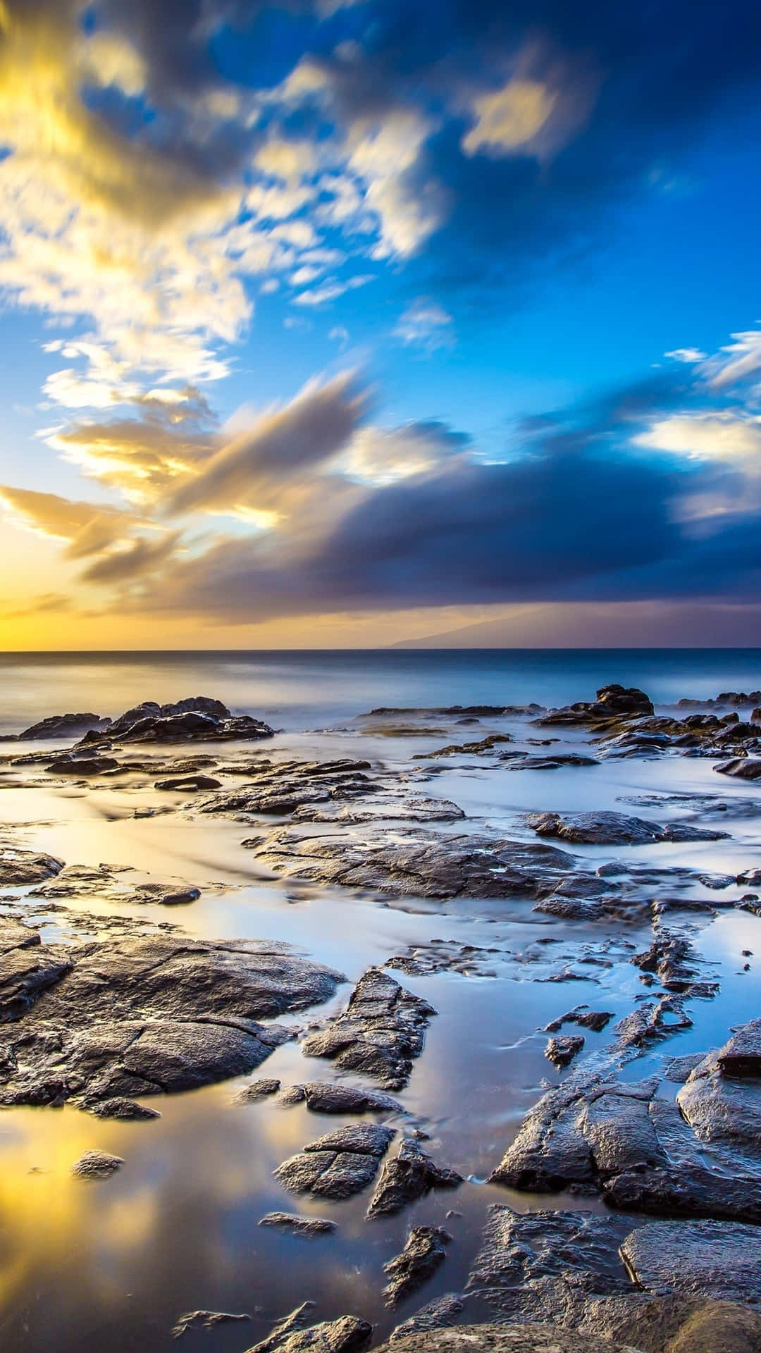 Sunset, golden yellow, deep blue, Full HD Phone Wallpaper