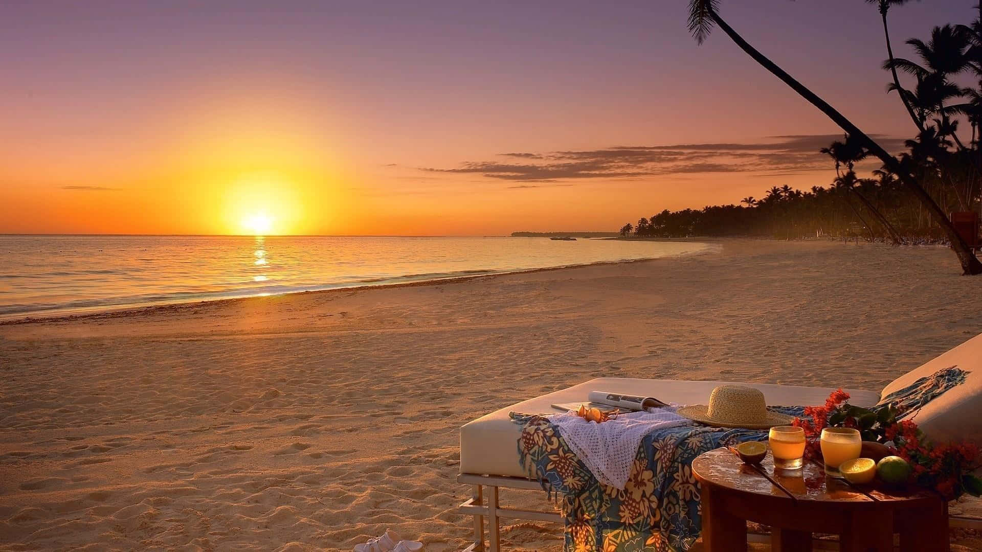 Seaside, sunset, golden sands, Full HD Desktop Wallpaper