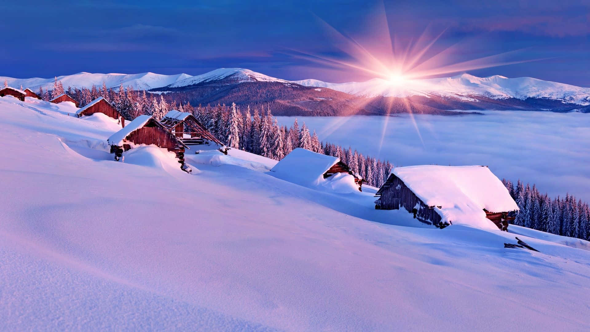 winter season, mountains, snowy mountain cabins, Full HD Desktop Wallpaper