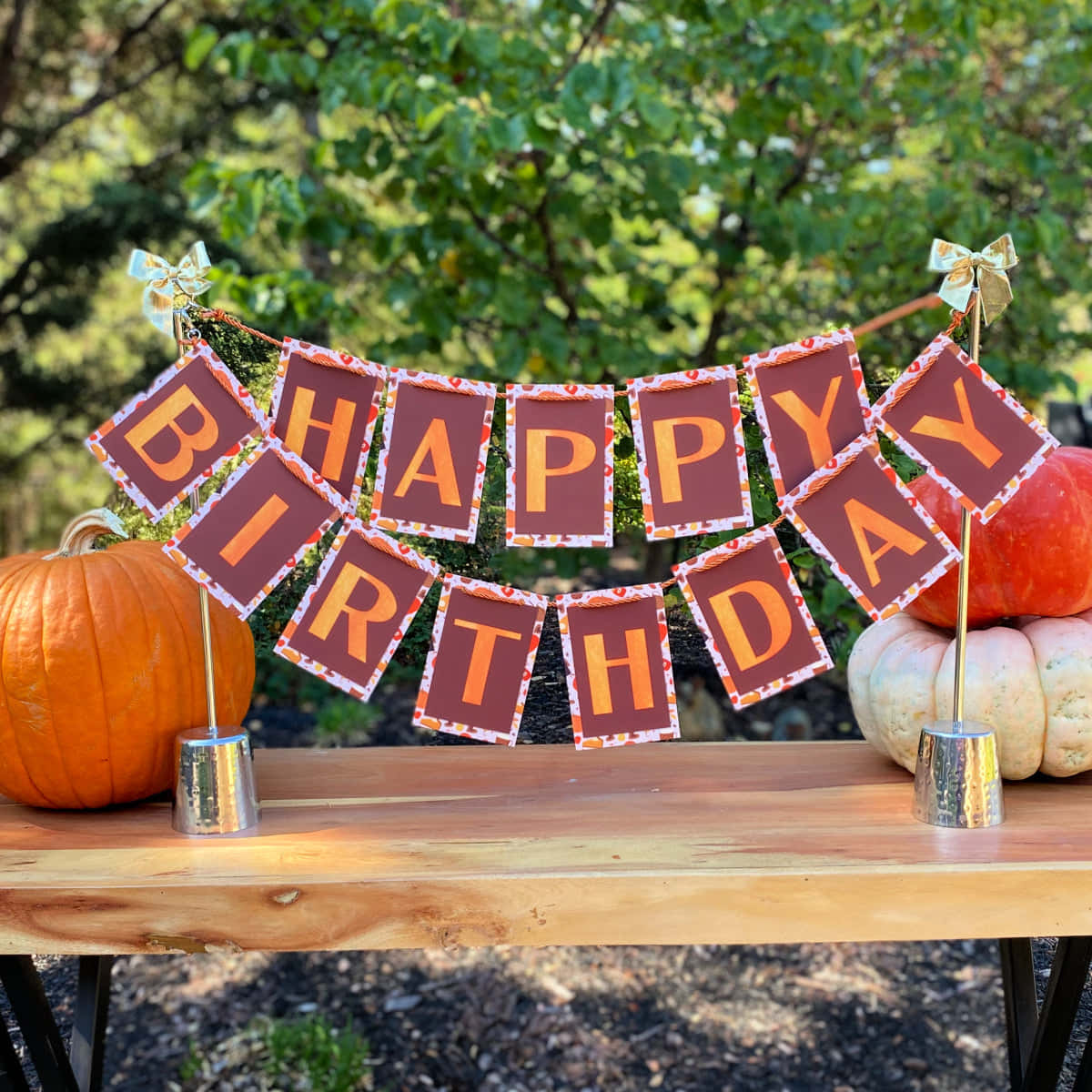 HAPPY BIRTHDAY, orange letters, autumn leaf trim, SD Desktop Wallpaper