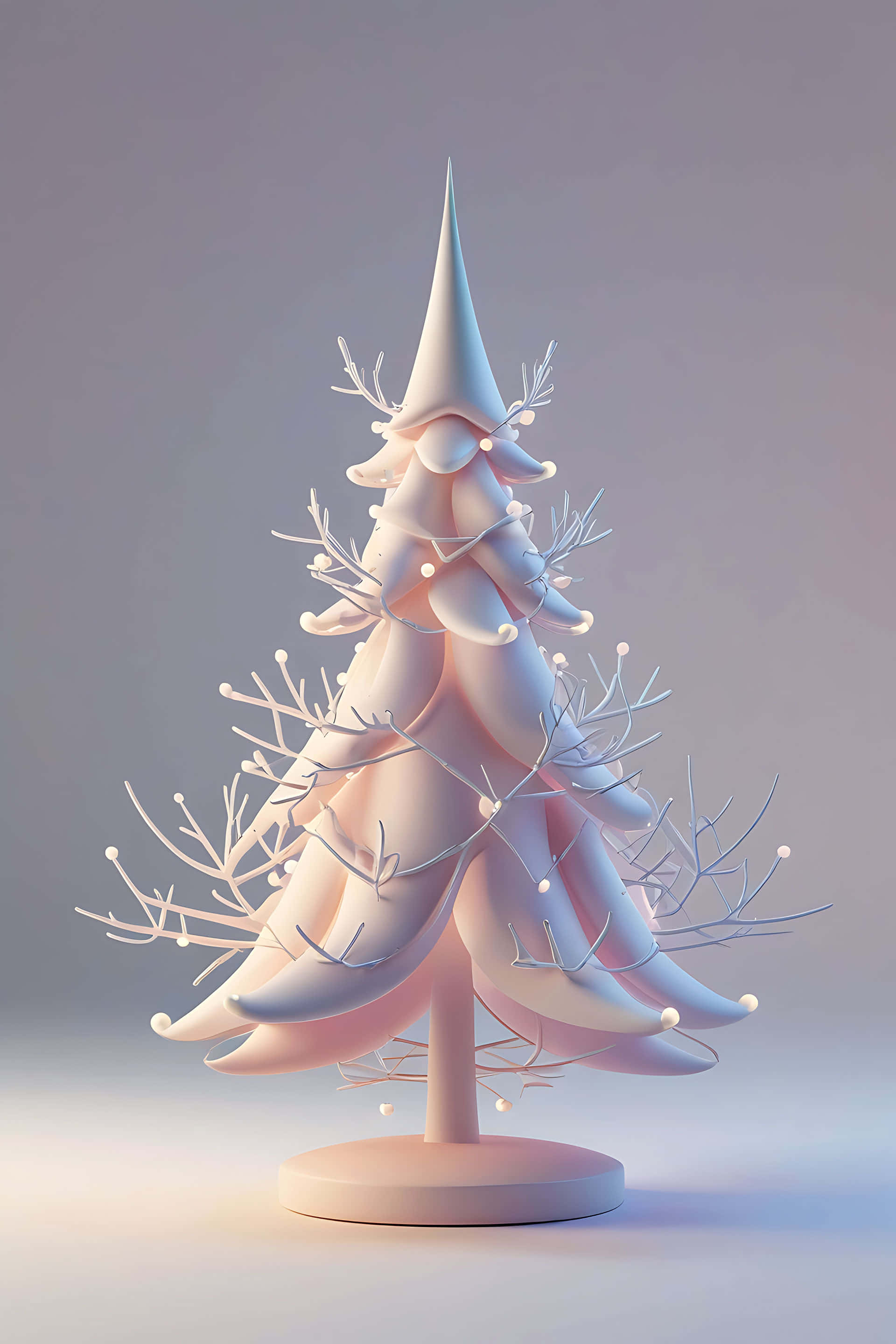 abstract digital christmas tree, minimalist white ceramic Christmas tree, delicate wire branches, 2K Phone Wallpaper