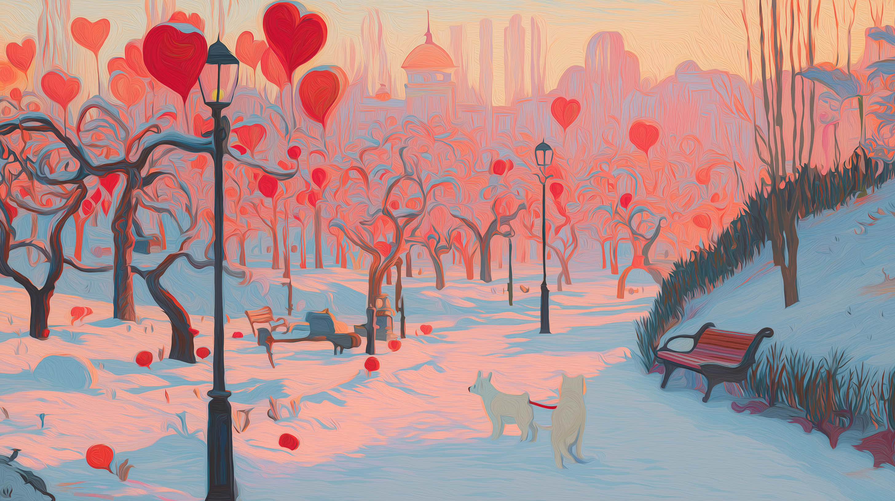 winter park, dusk, bare trees, 2K Desktop Wallpaper