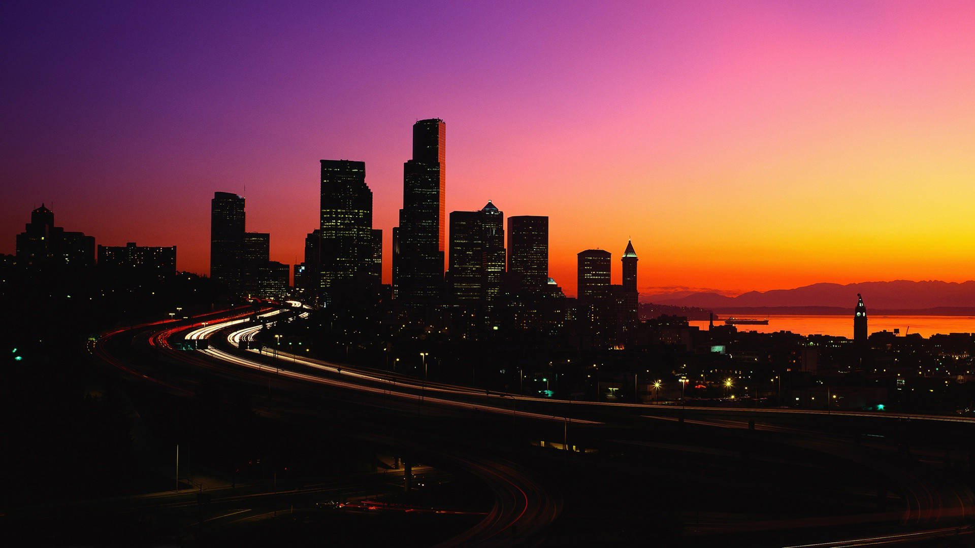 Seattle 4K, sunset, silhouette, Full HD Desktop Wallpaper