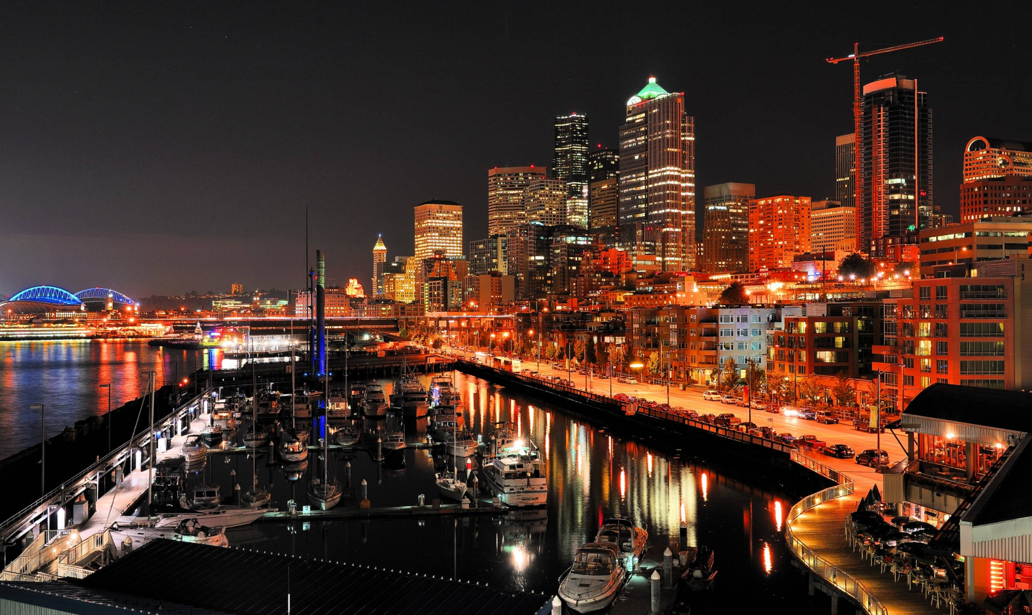 Seattle, 4K, city lights, Full HD Desktop Wallpaper