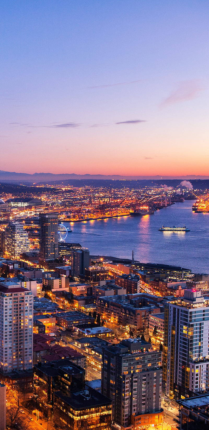 Seattle, dusk, glowing city lights, HD Phone Wallpaper