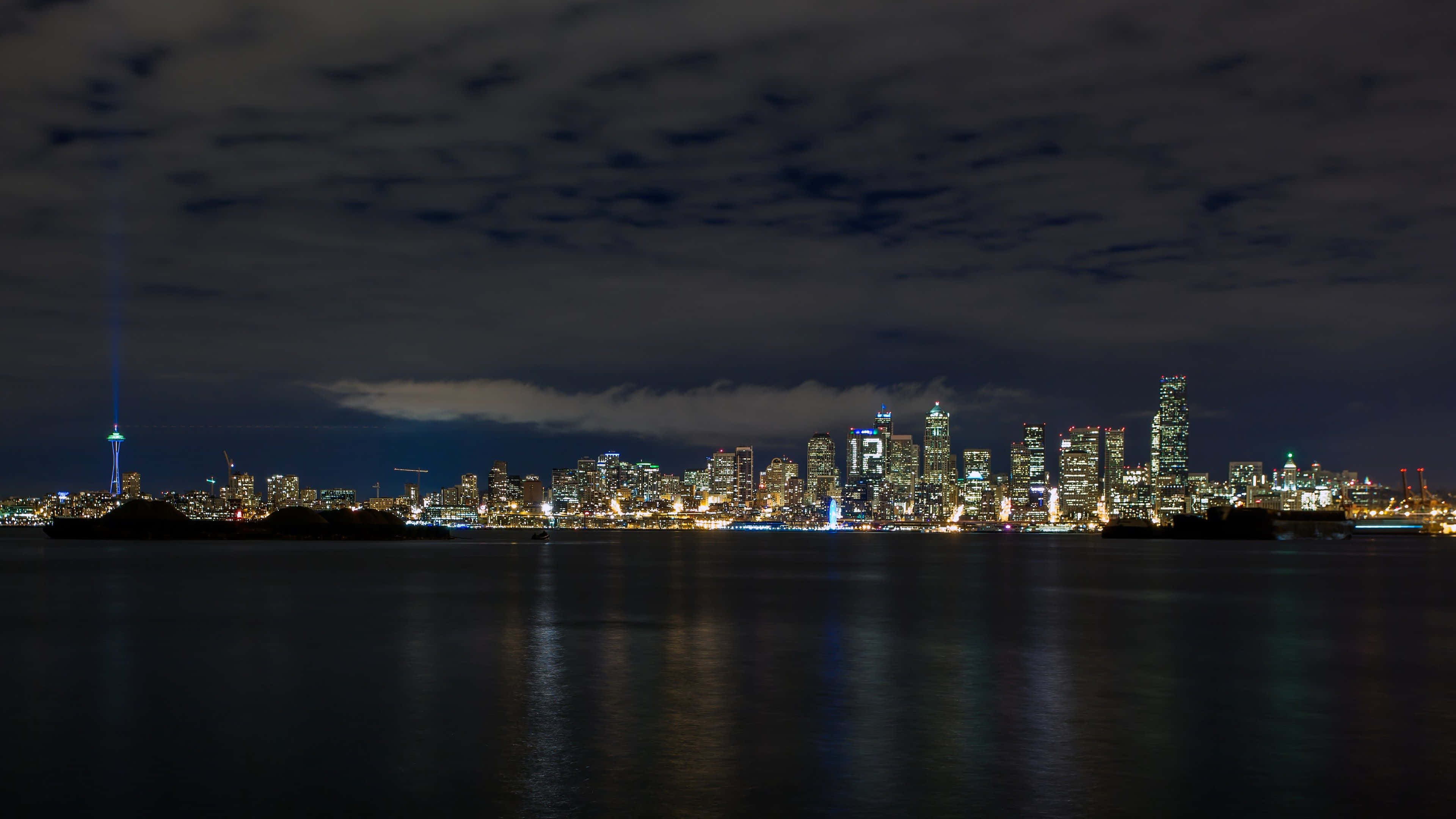 Seattle HD, nighttime cityscape, illuminated skyscrapers, 4K Desktop Wallpaper