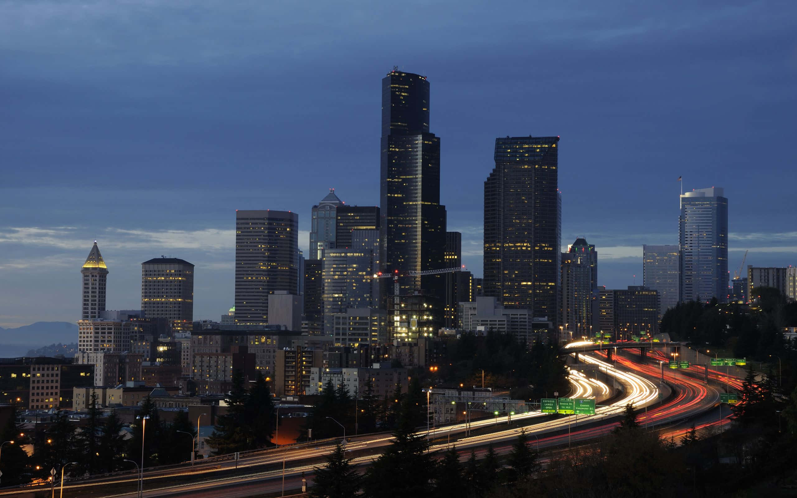 Seattle HD, city skyline, dusk, 2K Desktop Wallpaper