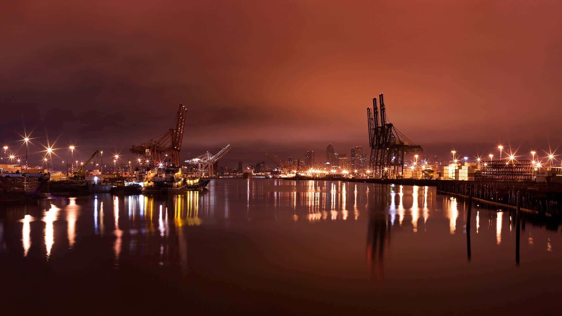 Seattle, dusk, harbor, Full HD Desktop Wallpaper