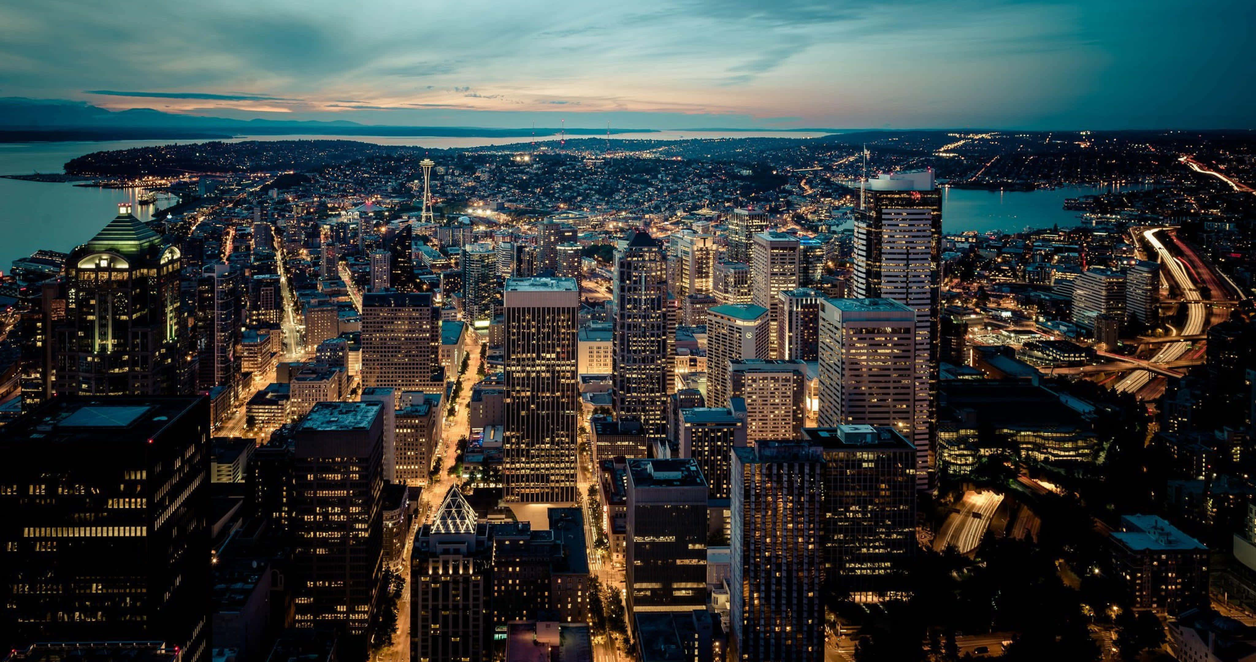 Seattle, skyline, dusk, 4K Desktop Wallpaper