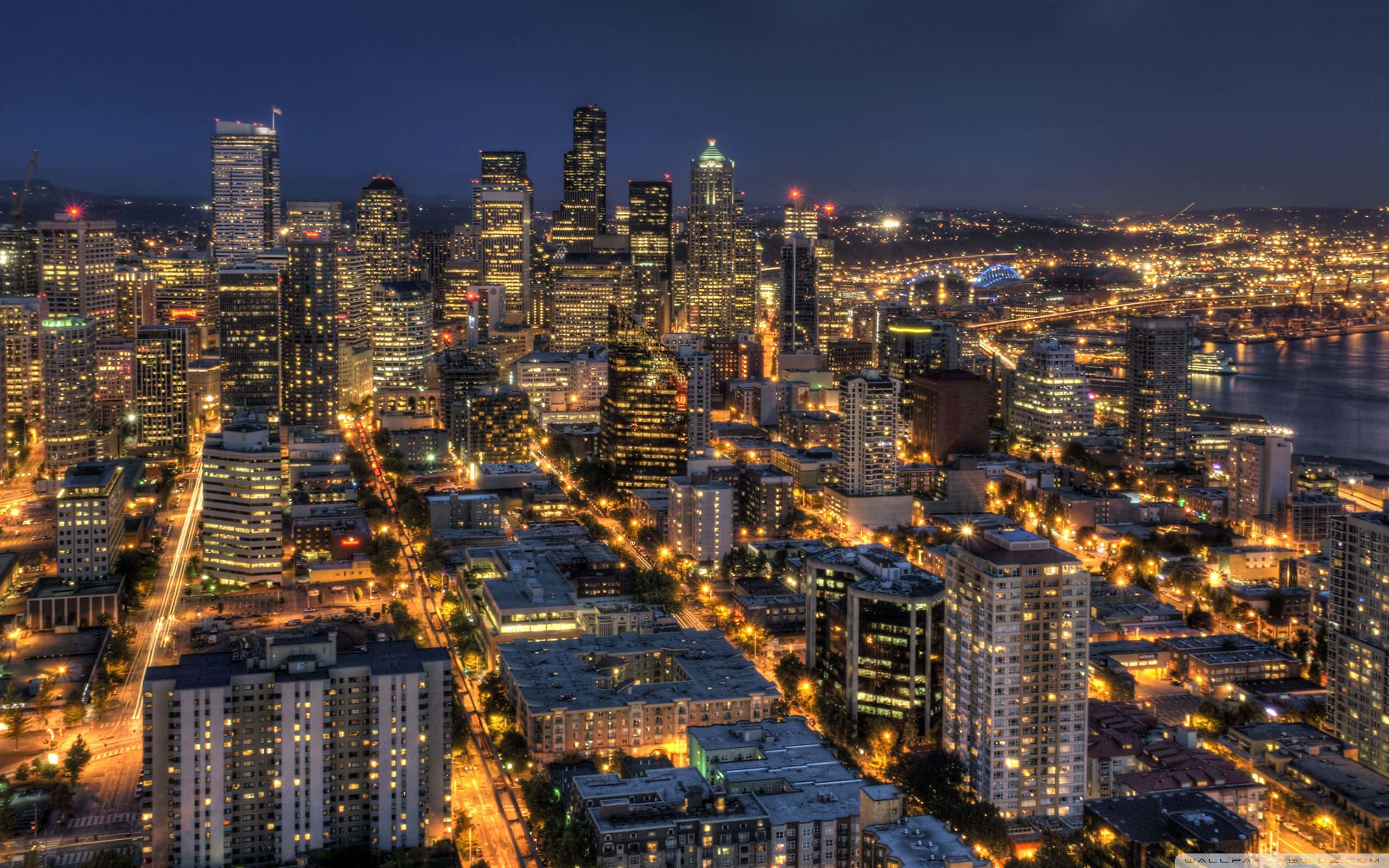 Seattle, skyline, night, 2K Desktop Wallpaper