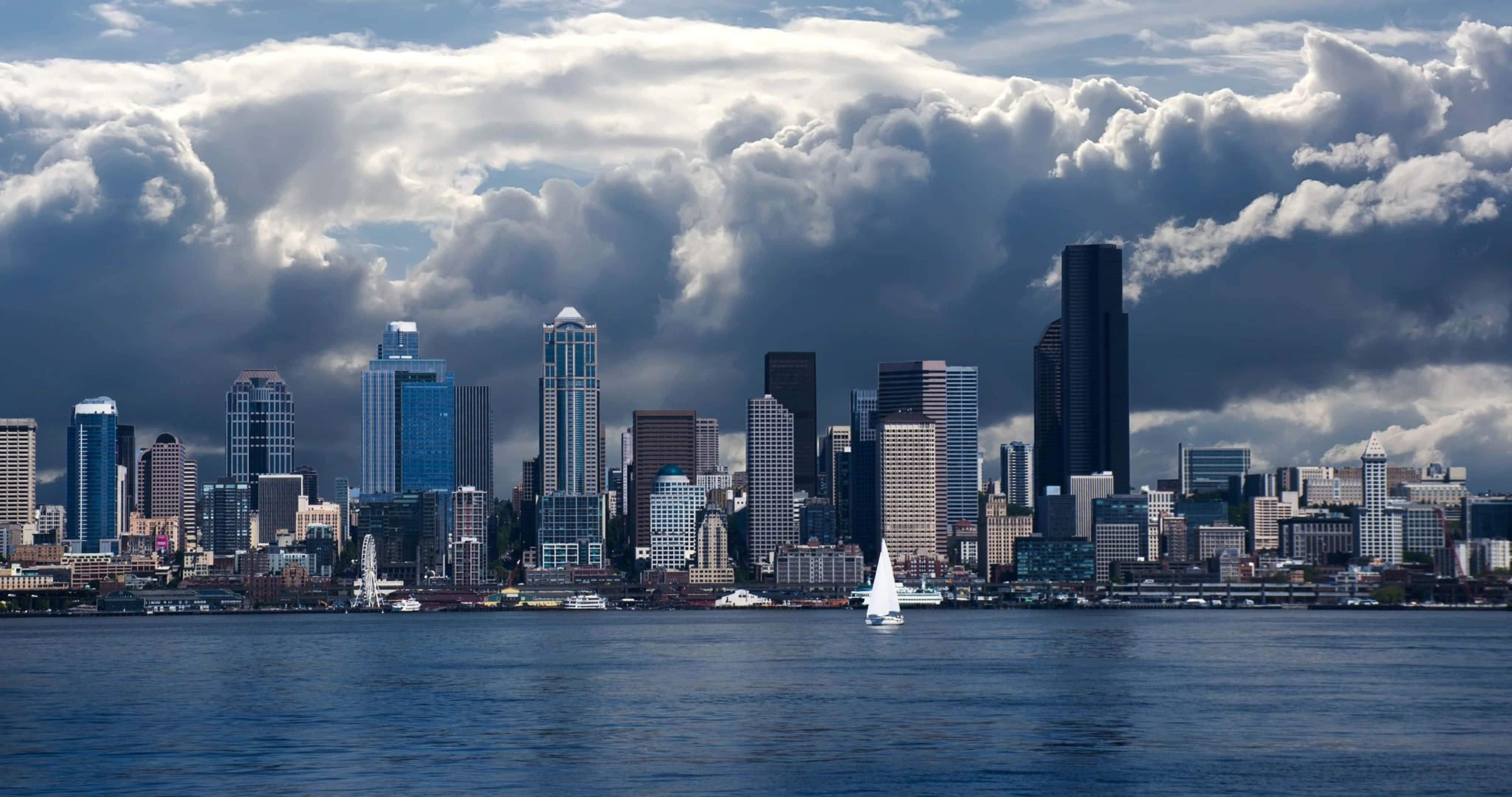 Seattle HD, tall buildings, storm clouds, 4K Desktop Wallpaper