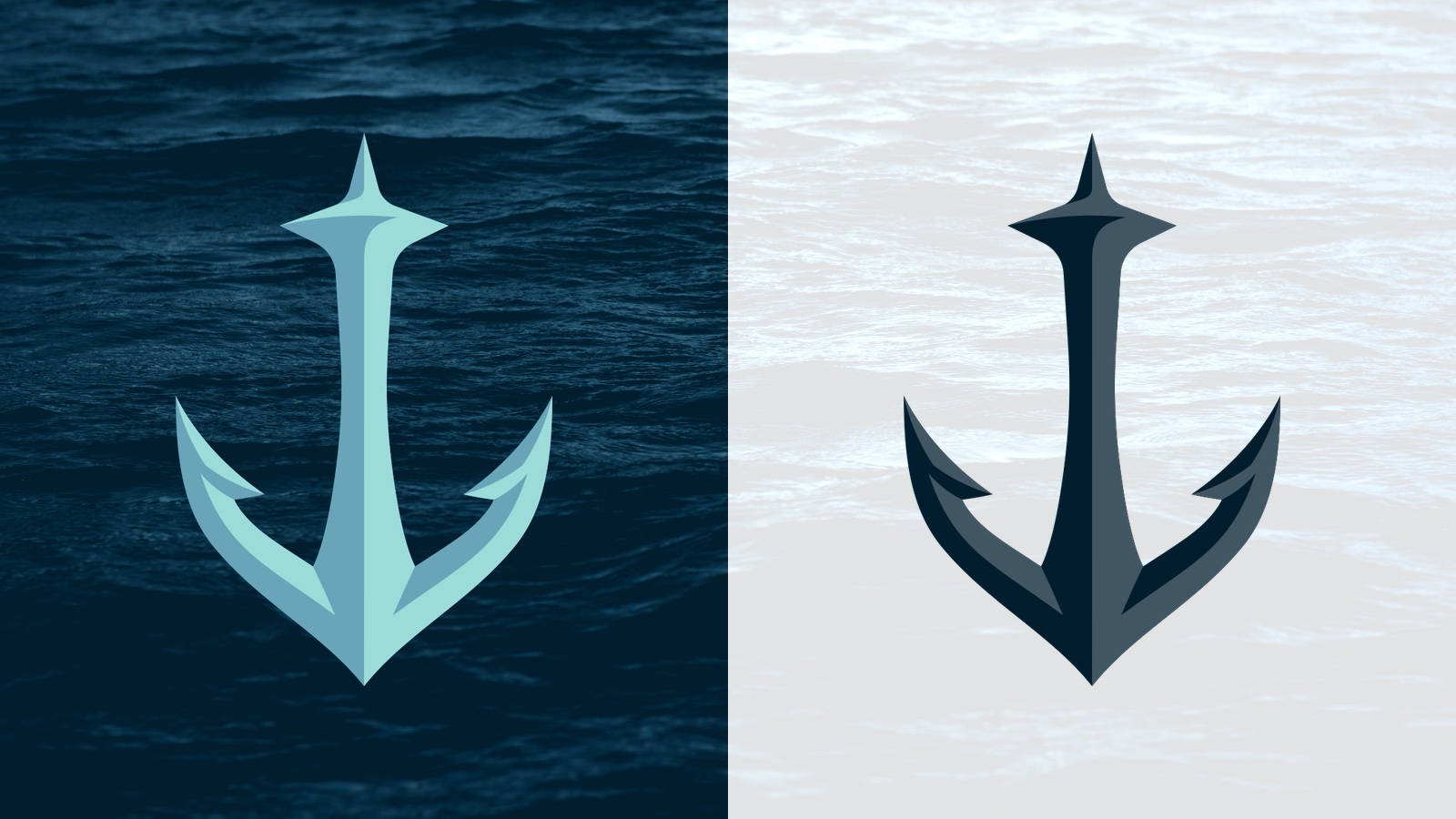 Seattle Kraken, anchor symbols, deep blue waves, HD Desktop Wallpaper