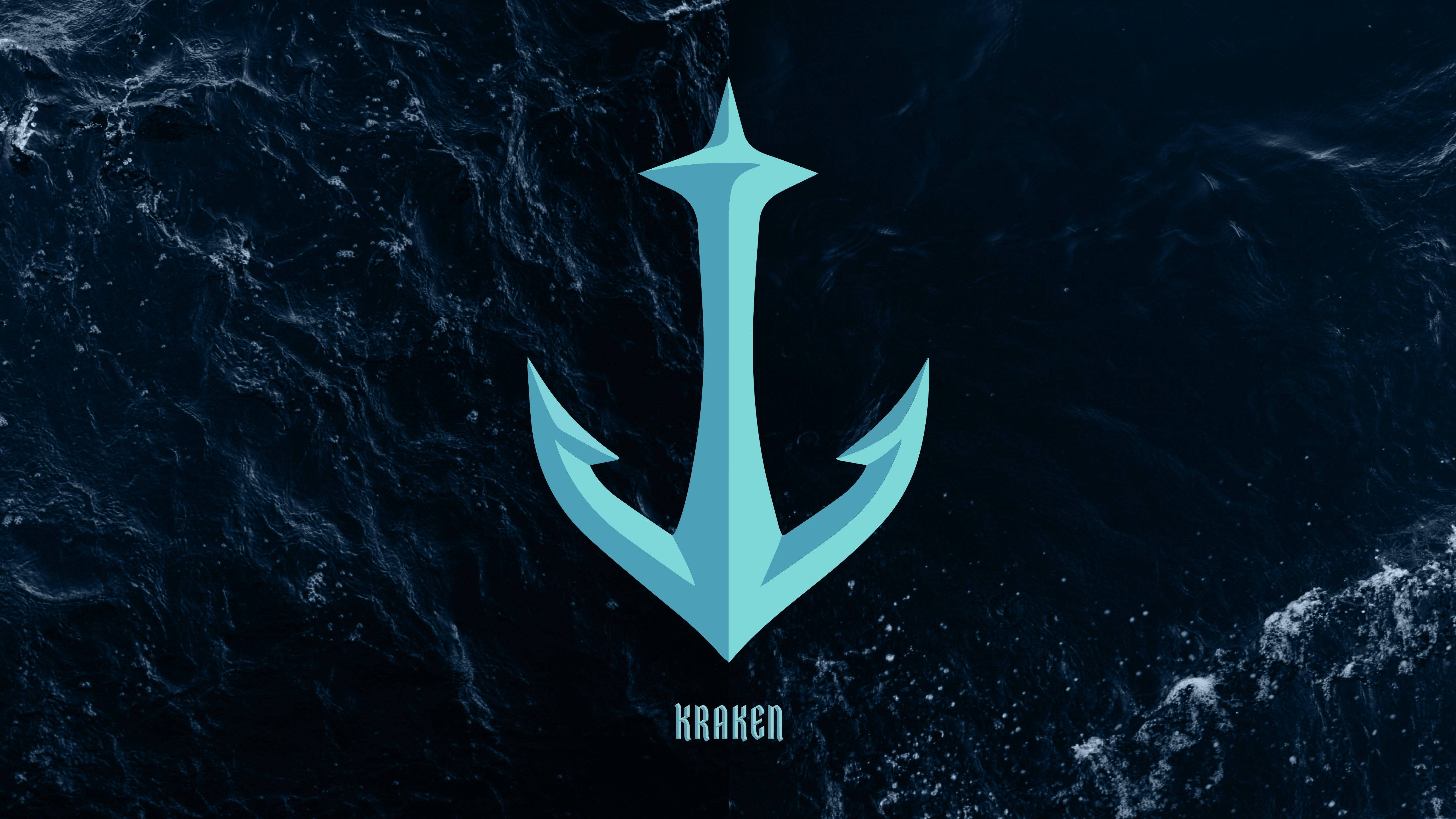 Seattle Kraken, pitch black ocean water, light blue anchor logo, 5K Desktop Wallpaper