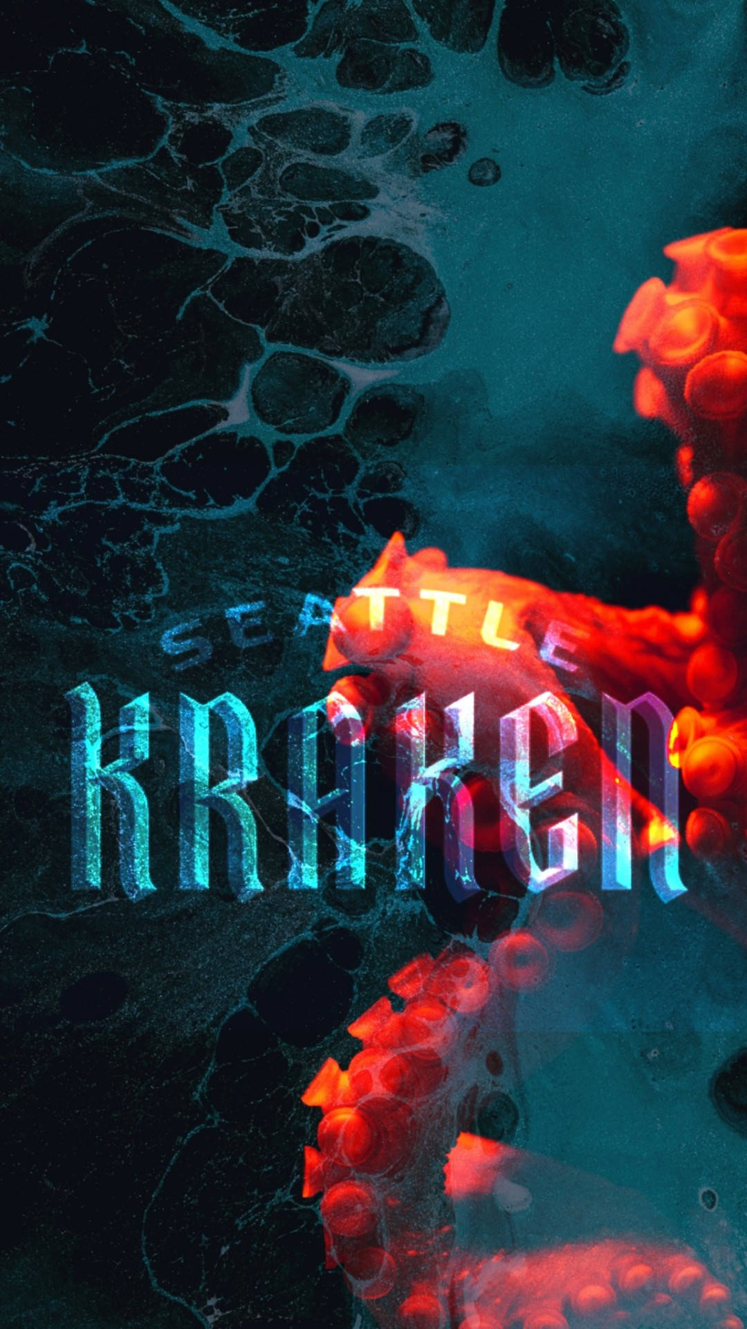 Seattle Kraken, orange octopus tentacles, glowing red kraken tentacle, Full HD Phone Wallpaper