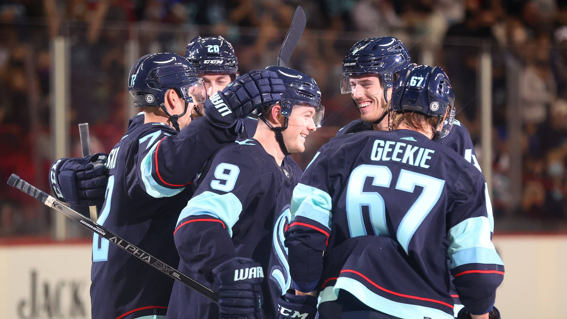 Seattle Kraken, dark jerseys, light blue accents, Full HD Desktop Wallpaper