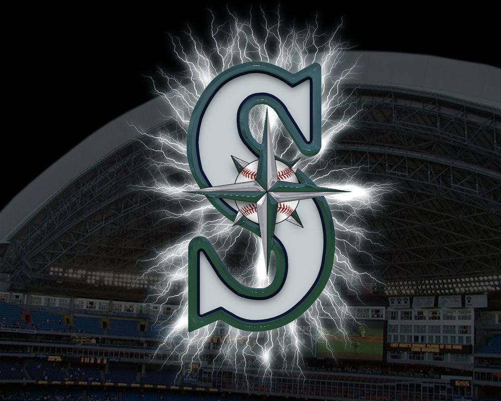Seattle Mariners, lightning logo, glowing, SD Desktop Wallpaper