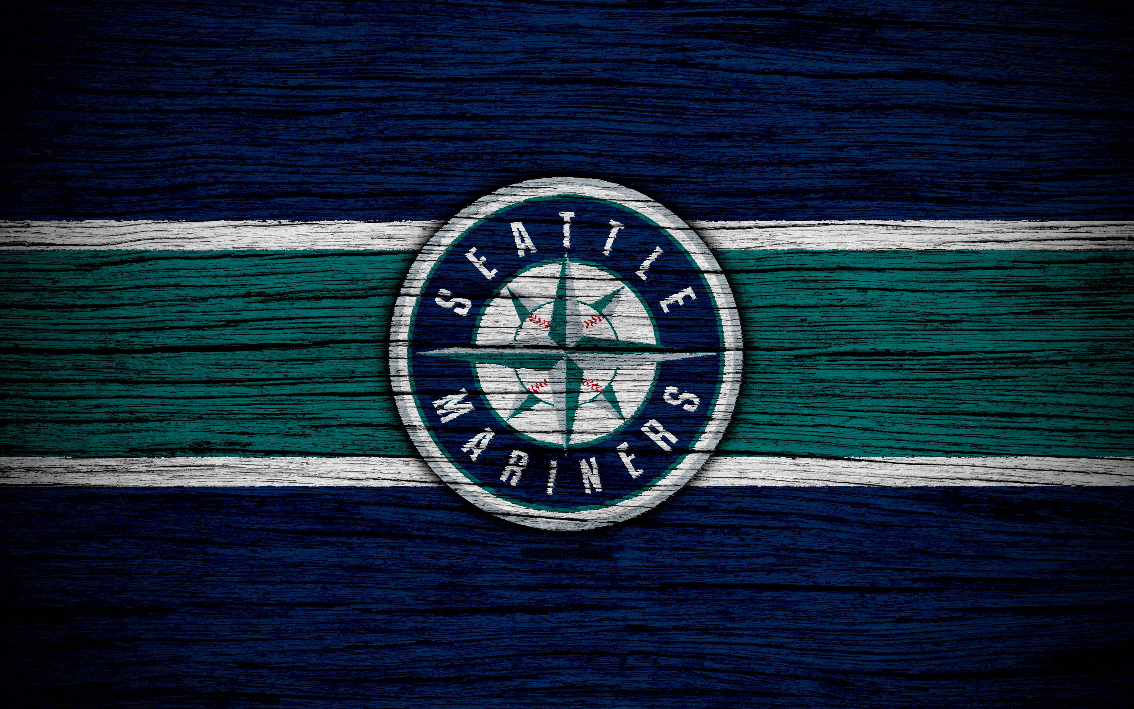 Seattle Mariners, wooden planks, weathered blue green and white, 4K Desktop Wallpaper
