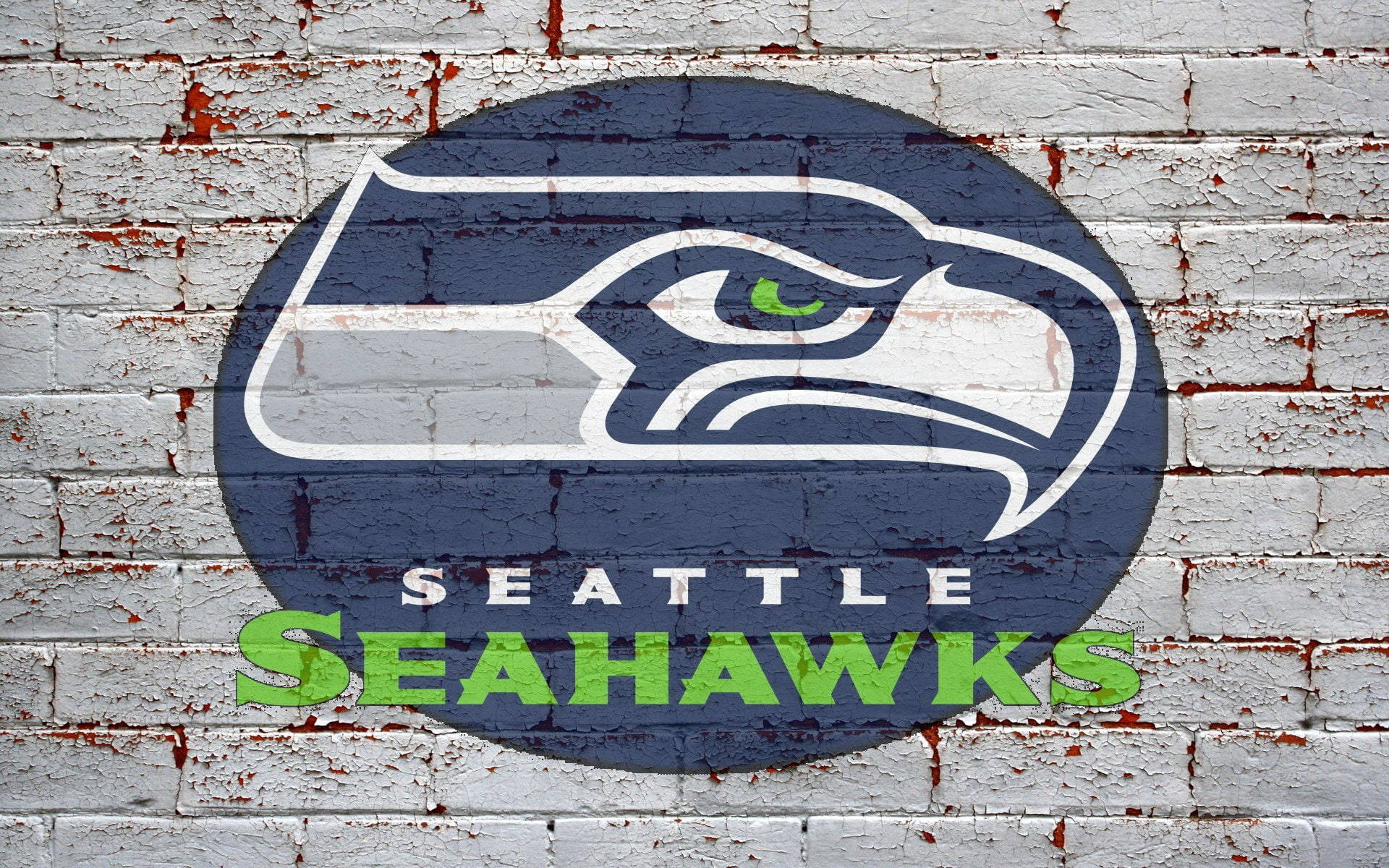Seattle Seahawks, logo, white brick wall, Full HD Desktop Wallpaper