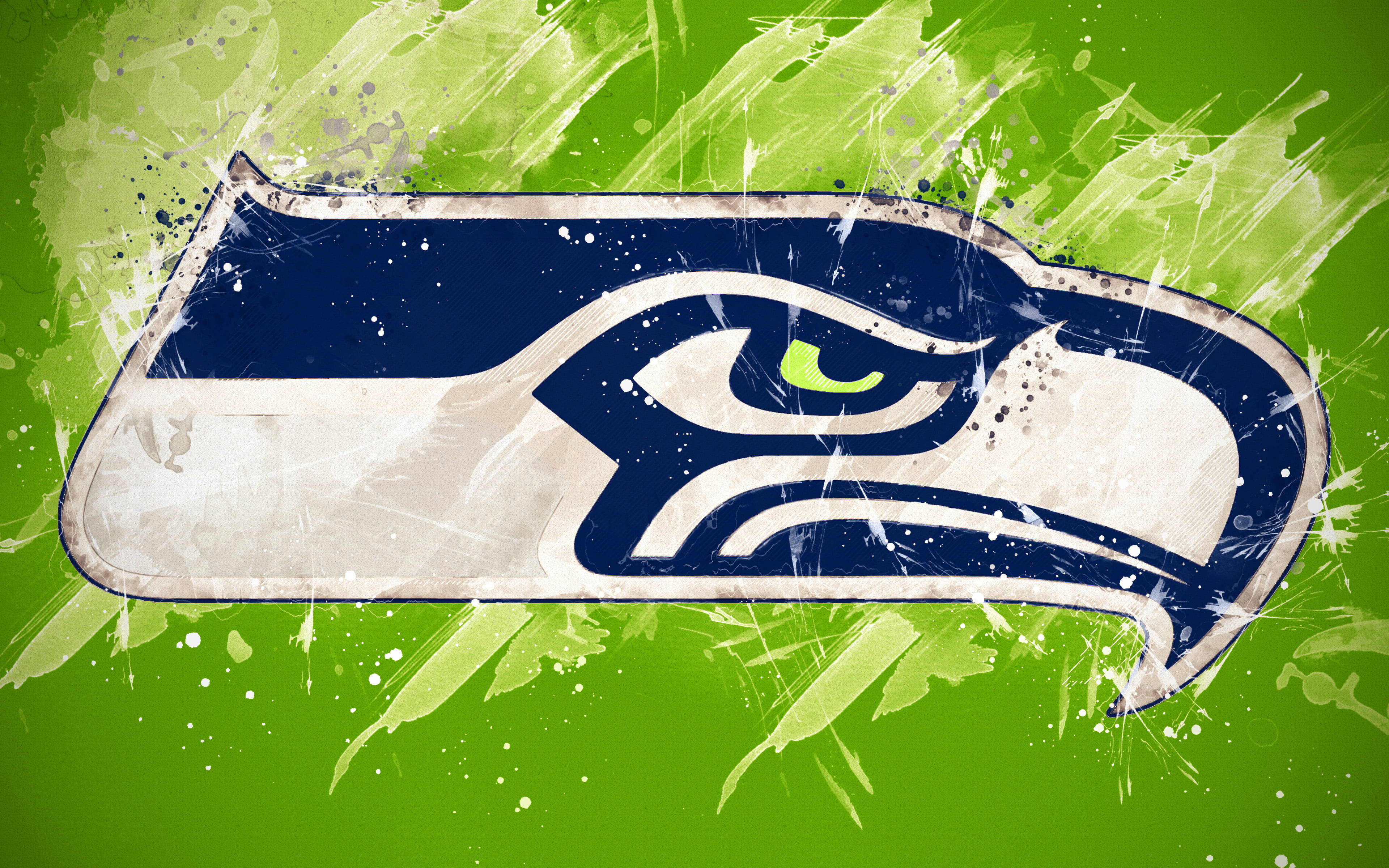 Seattle Seahawks, green paint, distressed paint-splatter effect, 4K Desktop Wallpaper