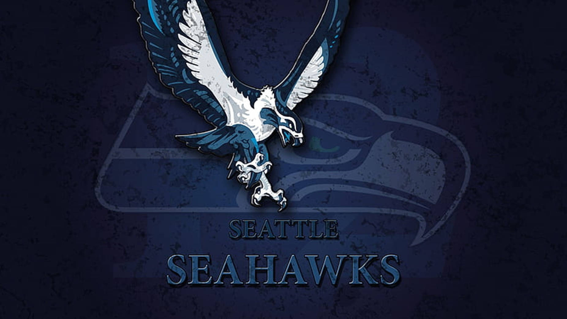 Seattle Seahawks, blue and white seahawk logo, textured dark blue background, HD Desktop Wallpaper