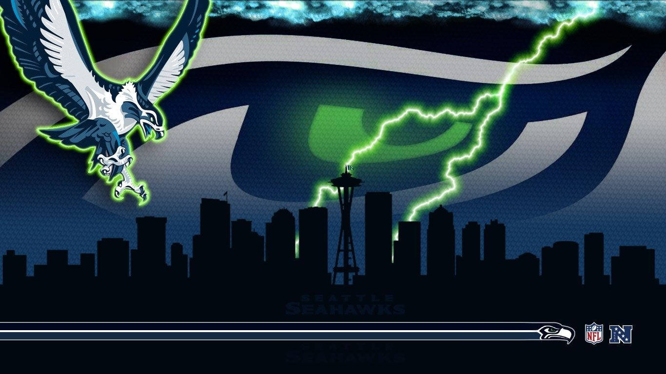 Seattle Seahawks, alternate logo, glowing green lightning bolt, HD Desktop Wallpaper
