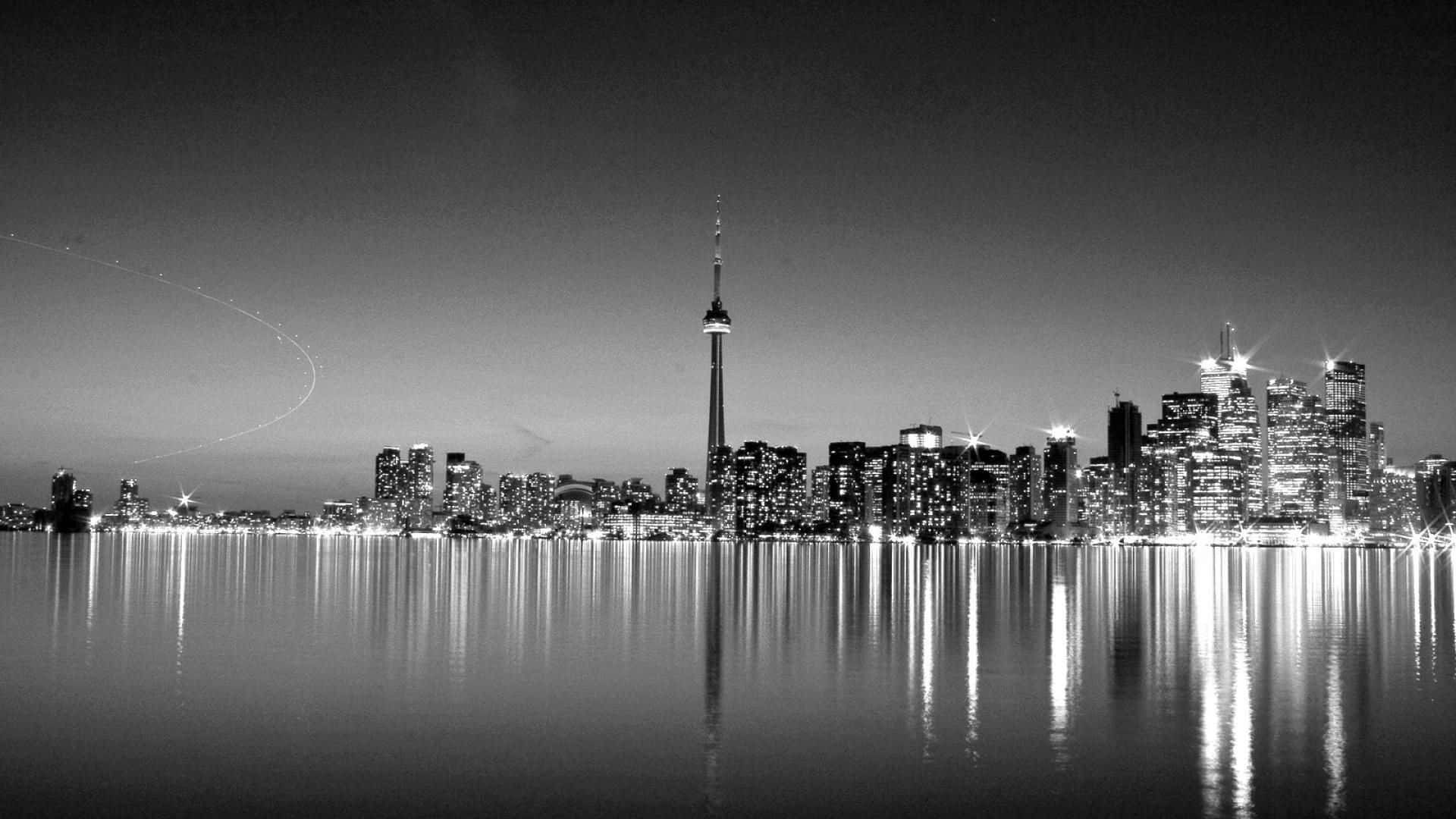 Seattle, black and white, city skyline, Full HD Desktop Wallpaper