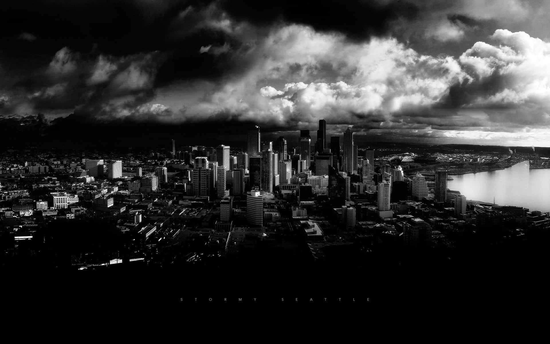 Seattle, black and white, aerial view, Full HD Desktop Wallpaper