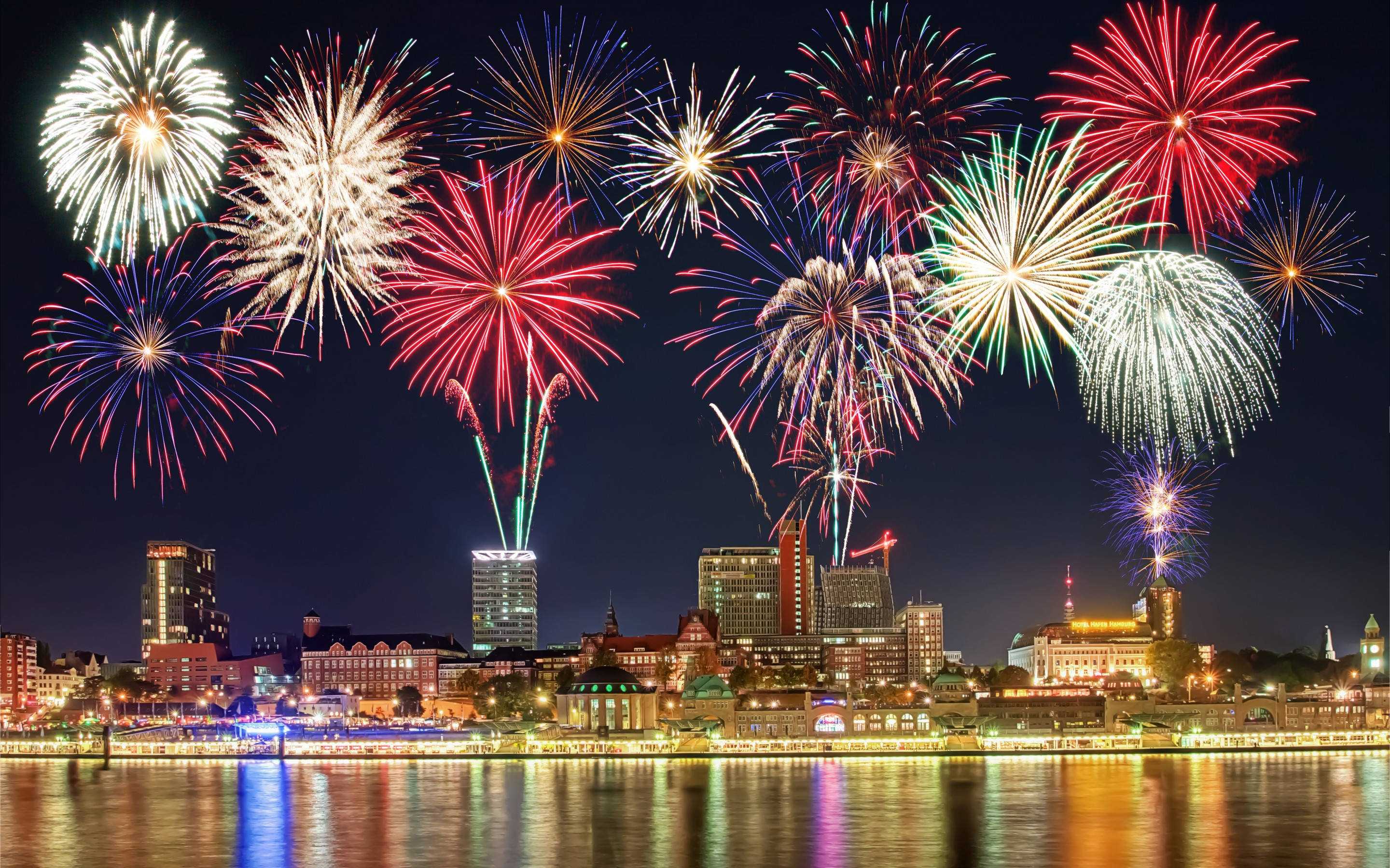 fireworks display, Seattle, city skyline, 2K Desktop Wallpaper