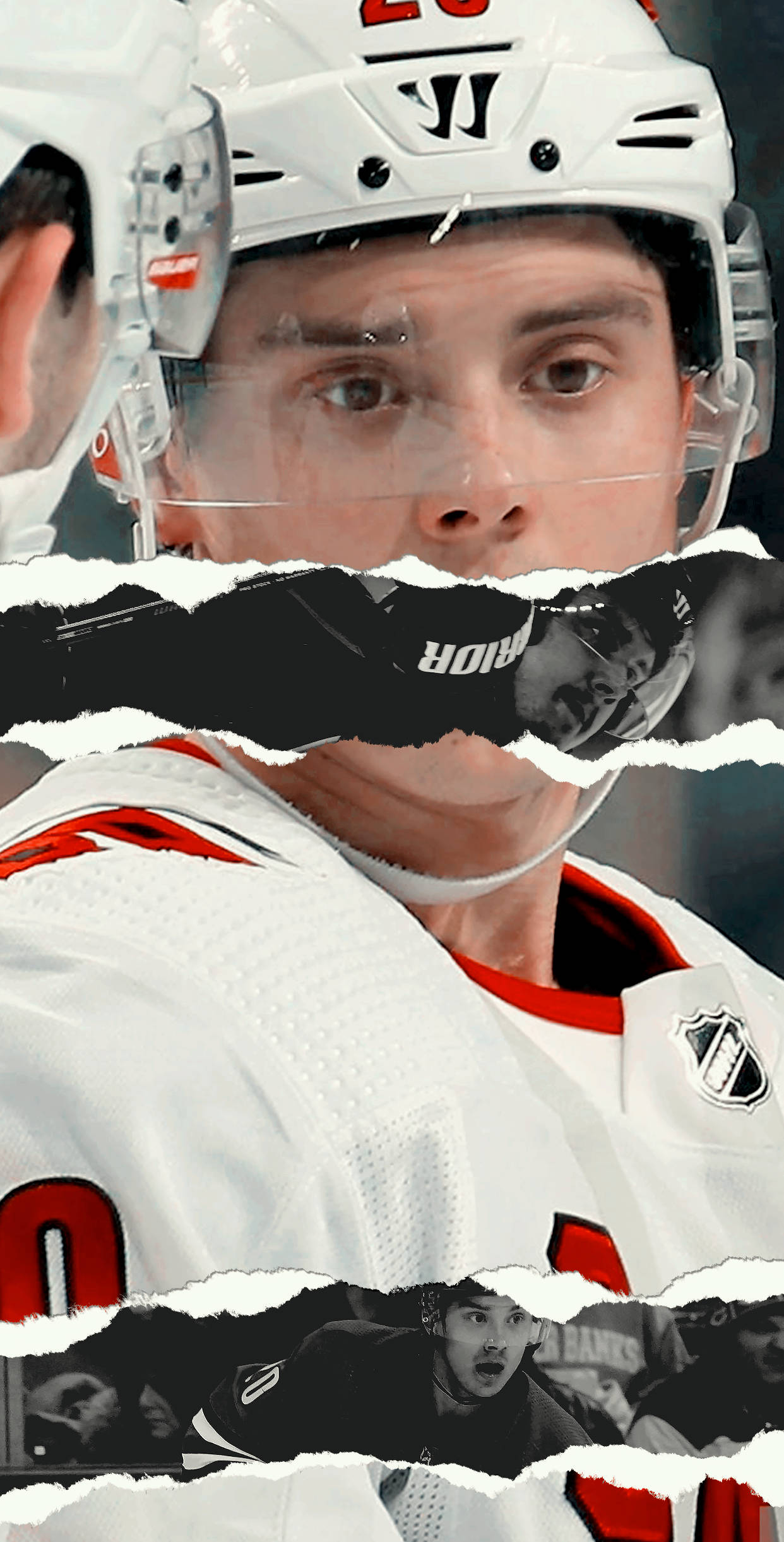 Sebastian Aho, white gear, torn paper collage effect, Full HD Phone Wallpaper