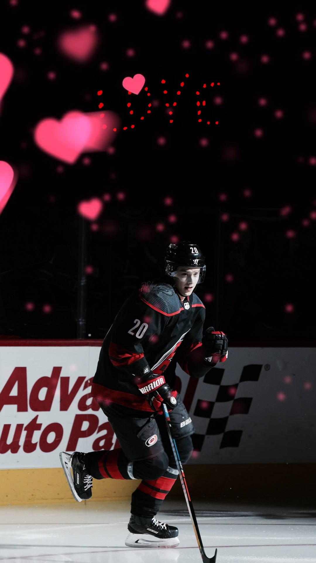 Sebastian Aho, black and red gear, glowing pink hearts, Full HD Phone Wallpaper