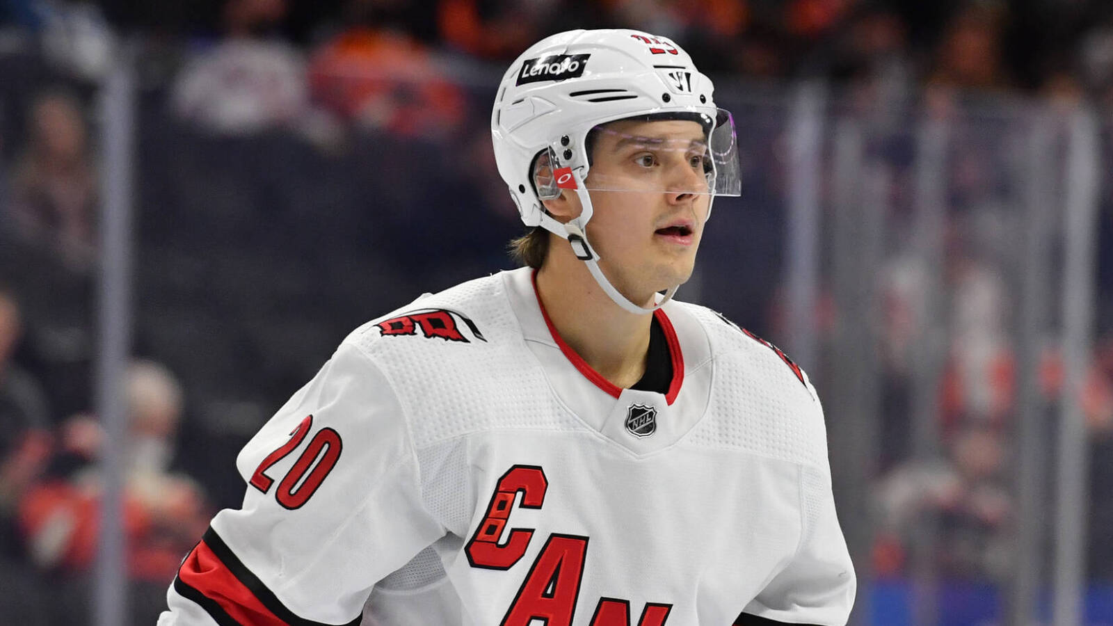 Sebastian Aho, white jersey, red accents, HD Desktop Wallpaper