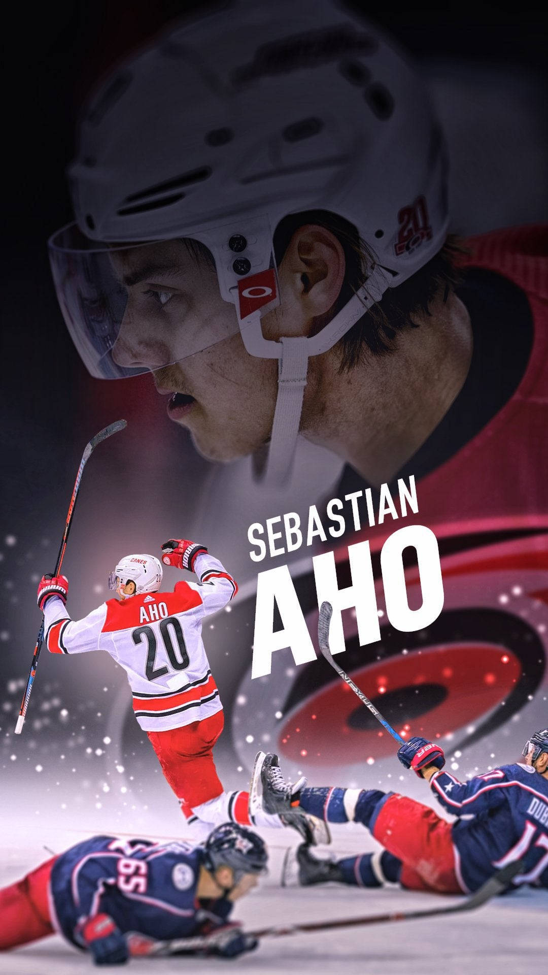 Sebastian Aho, red and white jersey, ice, Full HD Phone Wallpaper
