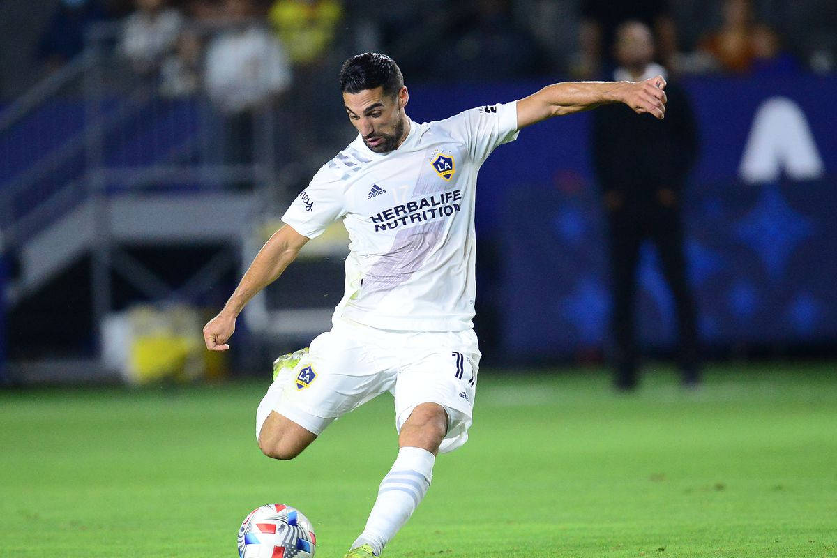 Sebastian Lletget, white uniform, colorful ball, SD Desktop Wallpaper
