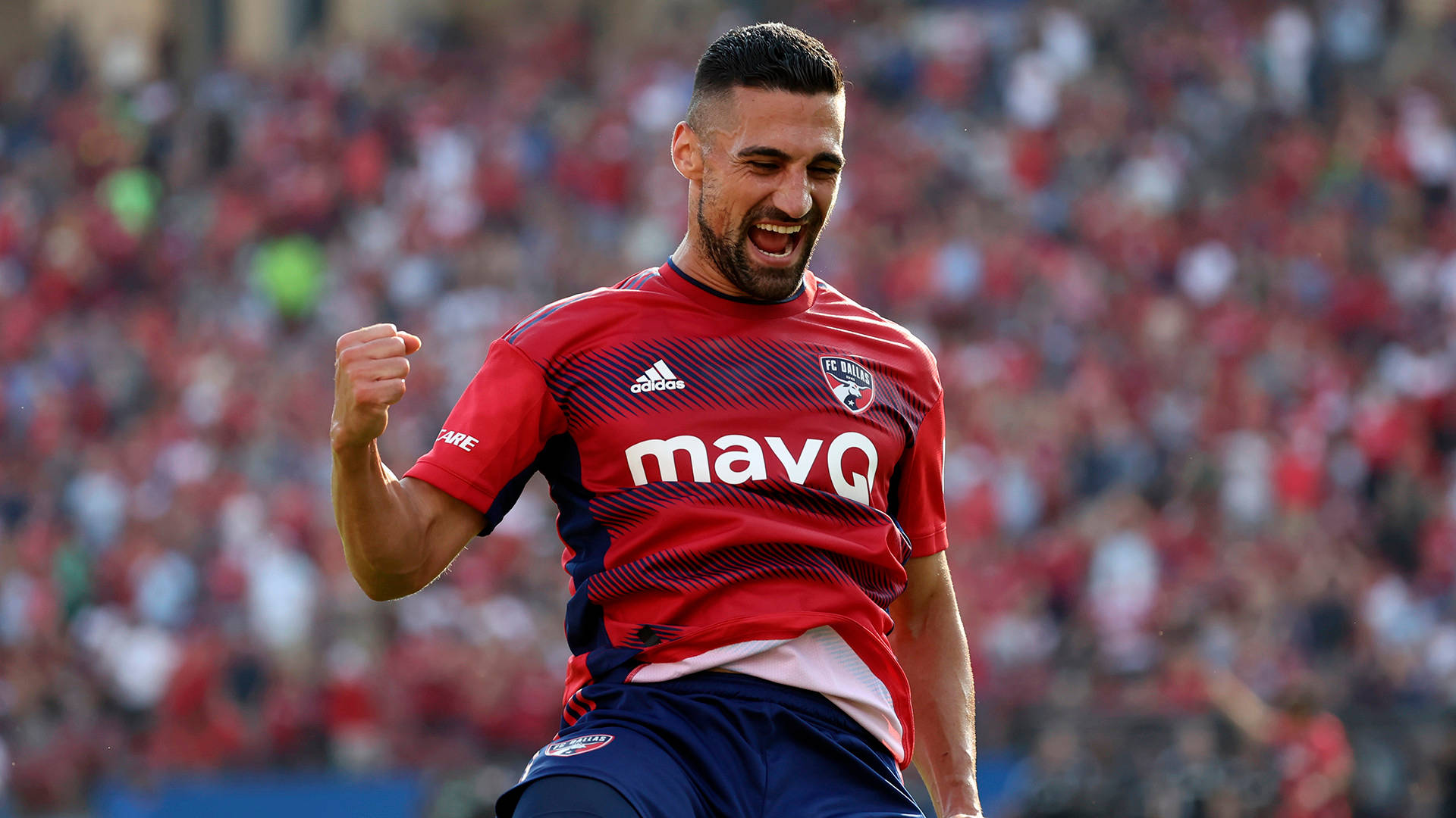 Sebastian Lletget, red jersey, clenched fist, Full HD Desktop Wallpaper
