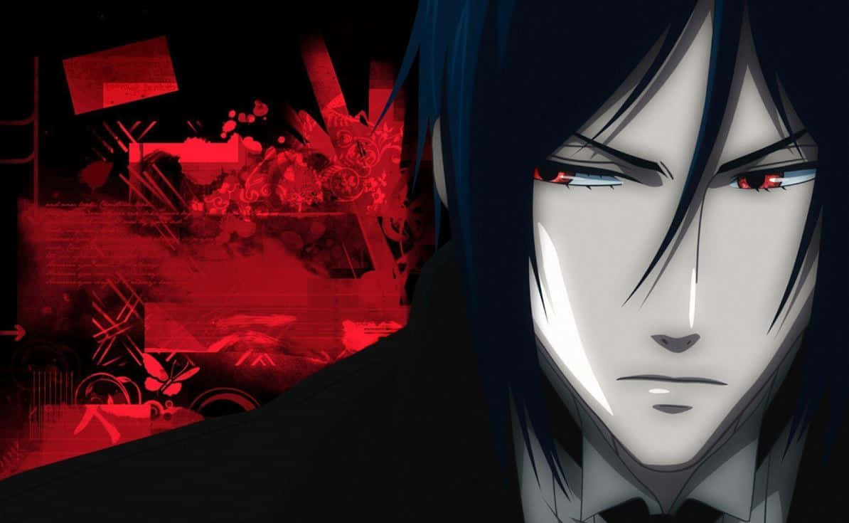 Sebastian Michaelis, dark hair, glowing red eyes, SD Desktop Wallpaper