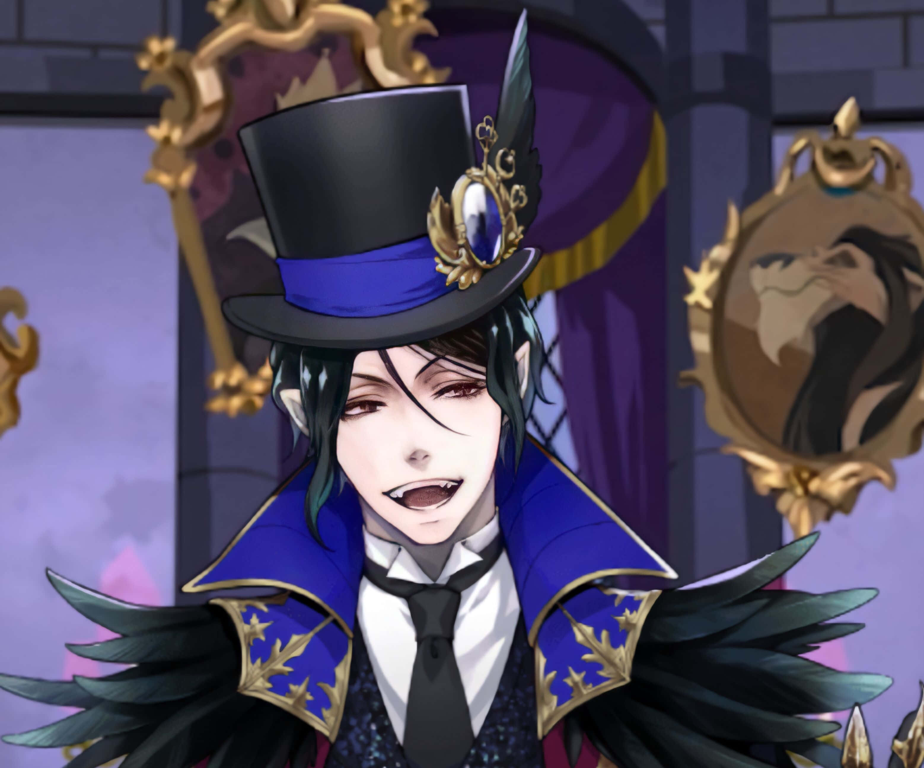 Sebastian Michaelis, blue top hat, ornate coat, 2K Desktop Wallpaper