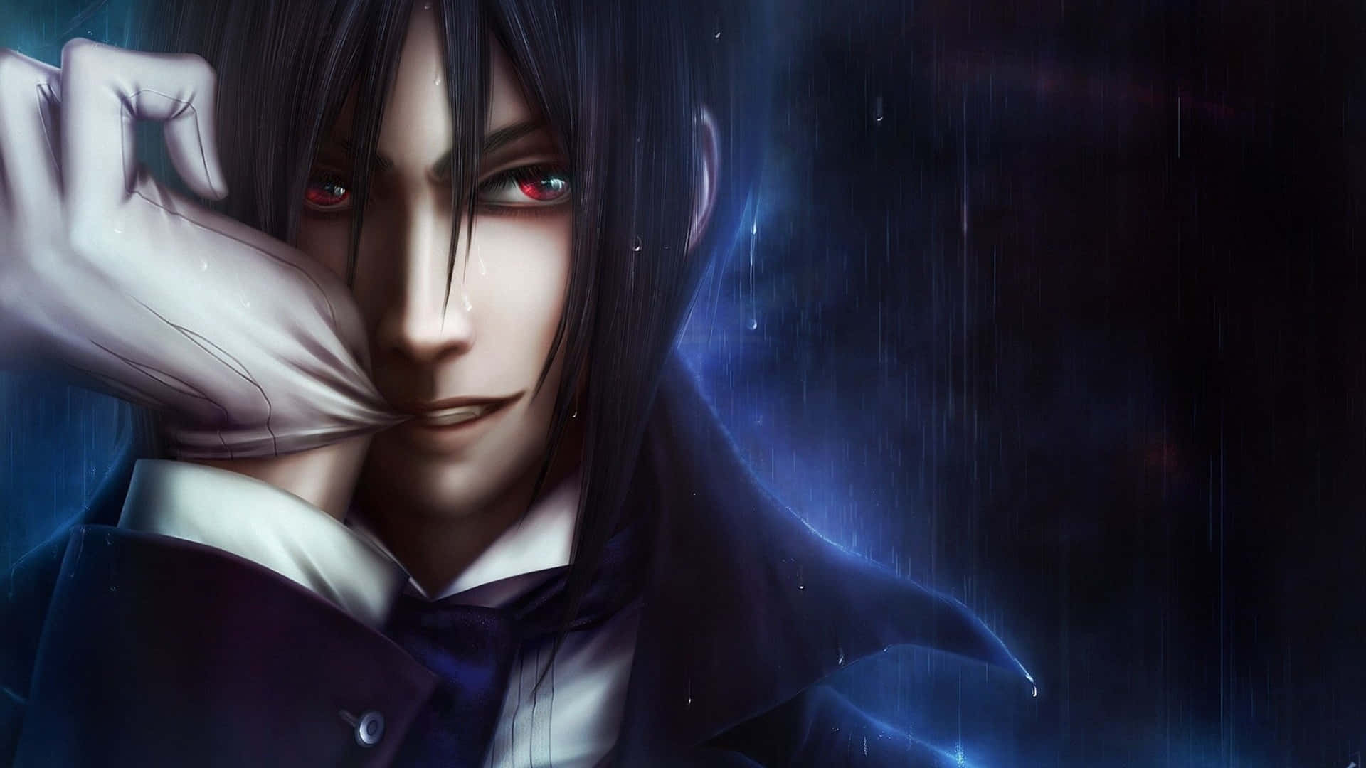 Sebastian Michaelis, dark-haired anime man, red eyes, Full HD Desktop Wallpaper