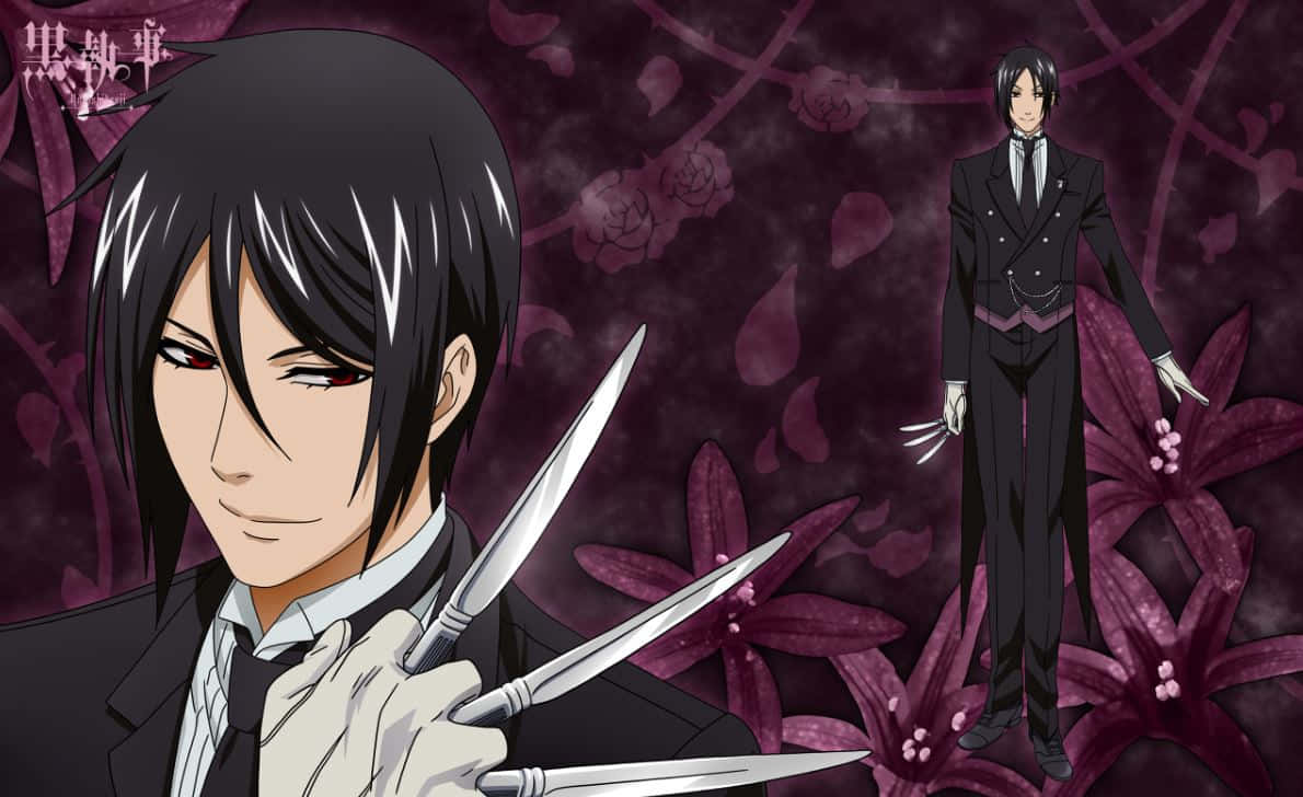 Sebastian Michaelis, black suit, silver claws, SD Desktop Wallpaper