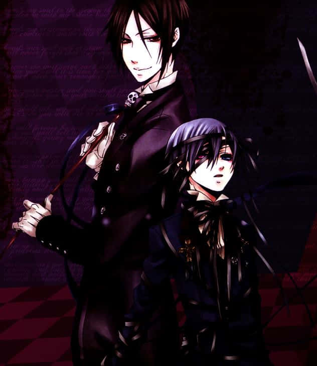 Sebastian Michaelis, dark formal attire, purple checkered floor, SD Phone Wallpaper