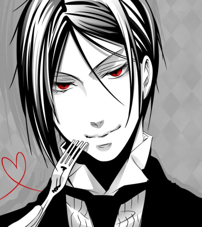 Sebastian Michaelis, red eyes, black hair, SD Phone Wallpaper