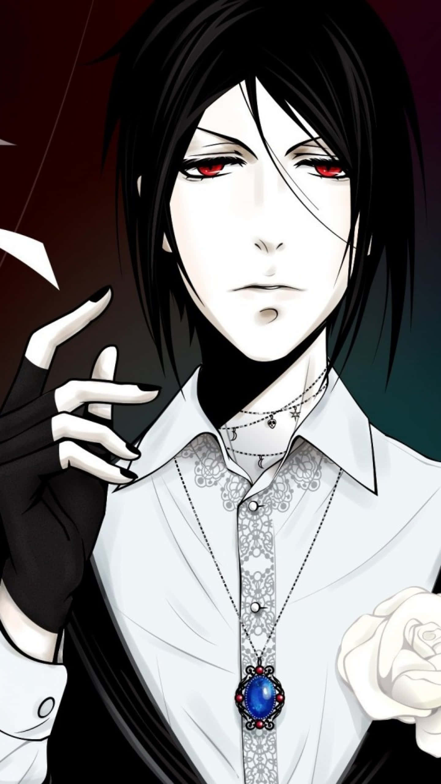 Sebastian Michaelis, black hair, red eyes, 2K Phone Wallpaper