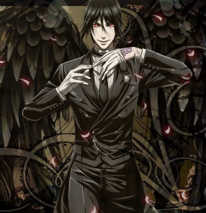 Sebastian Michaelis, dark-haired, red eyes, SD Phone Wallpaper