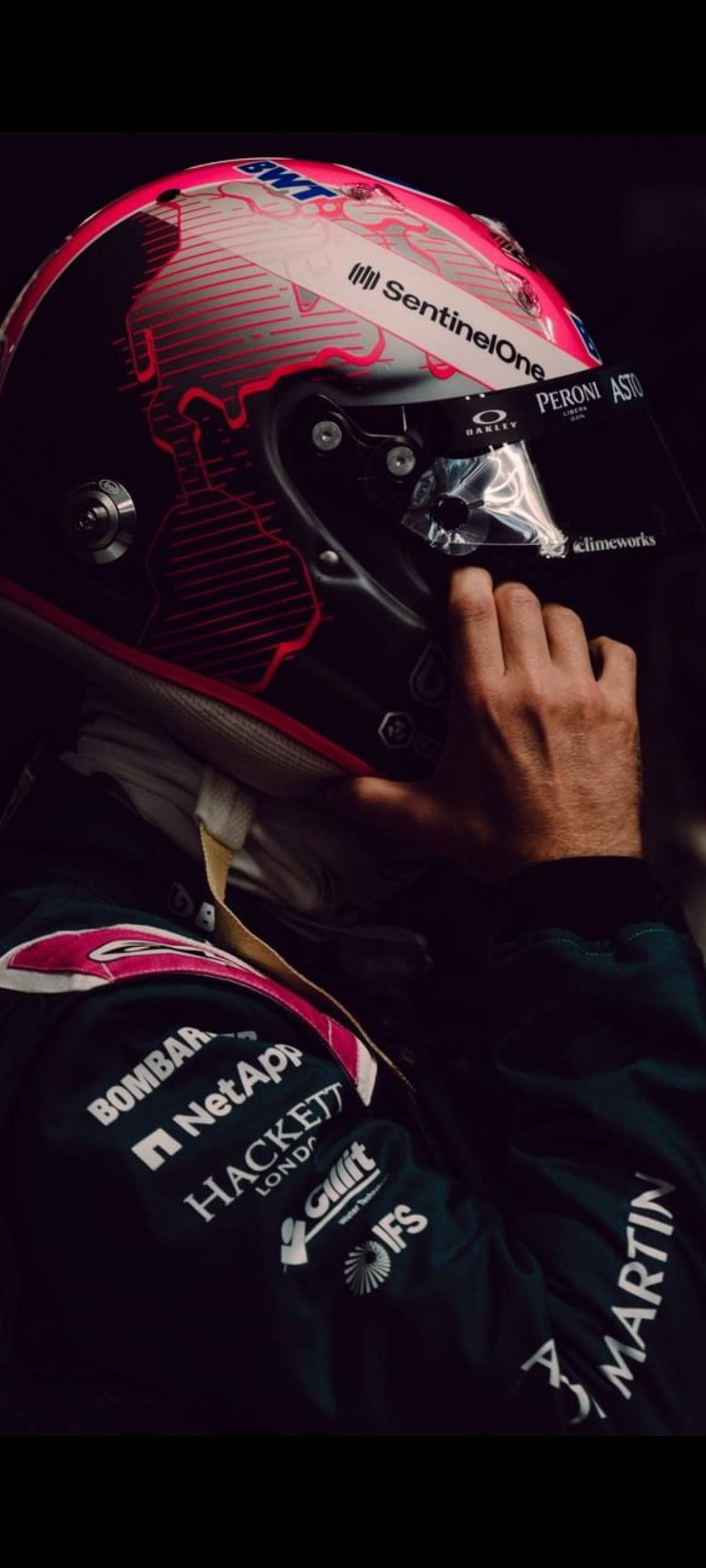 Sebastian Vettel, red helmet, pink and black helmet, Full HD Phone Wallpaper
