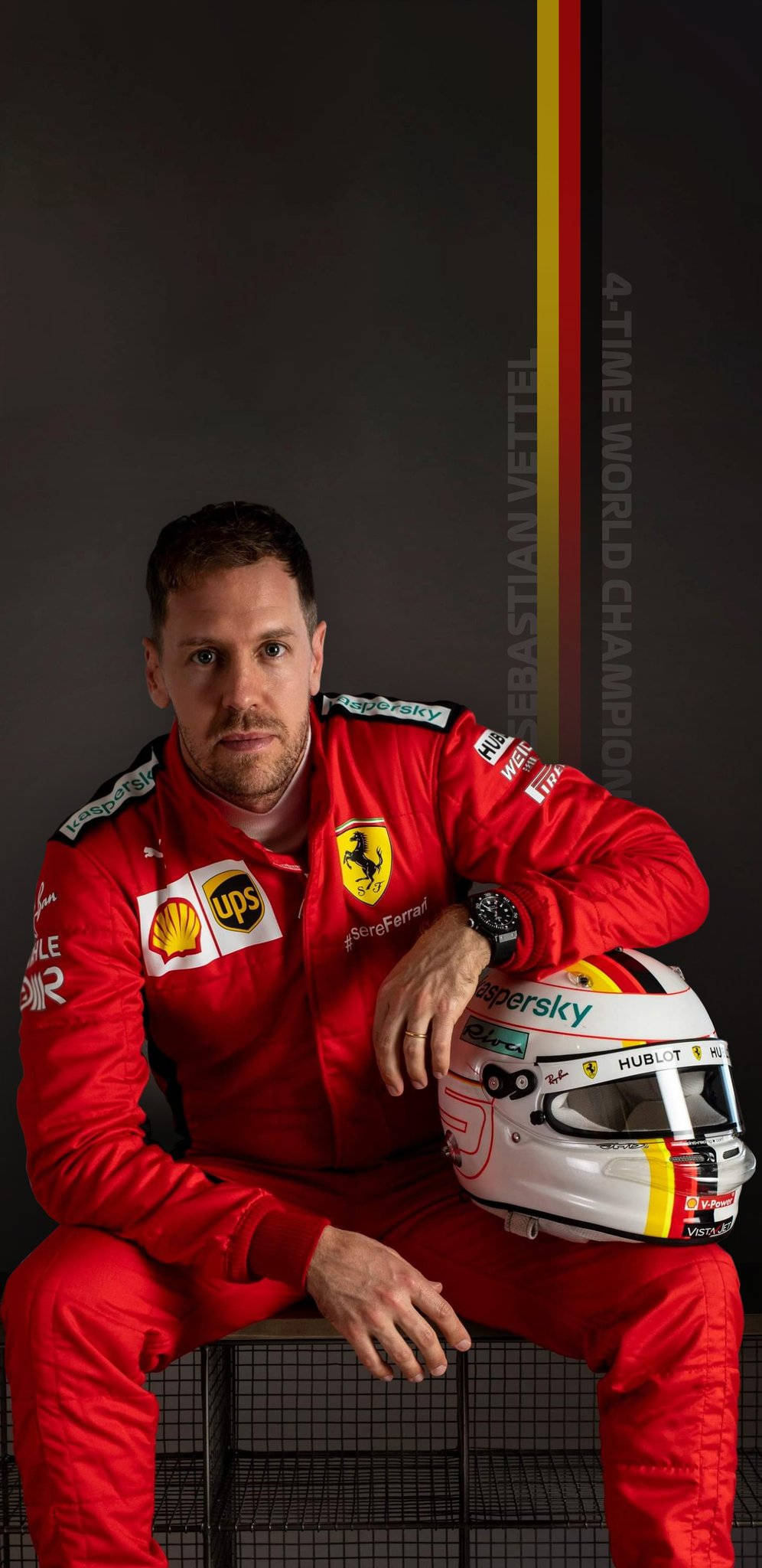 Sebastian Vettel, red Ferrari racing suit, helmet, Full HD Phone Wallpaper